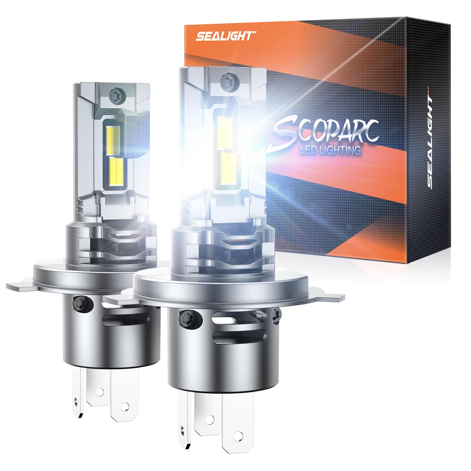 SEALIGHT H4 Bulbs 30000LM 9003 Light Bulbs with 14000RPM Cooling Fan, Pack of 2, White