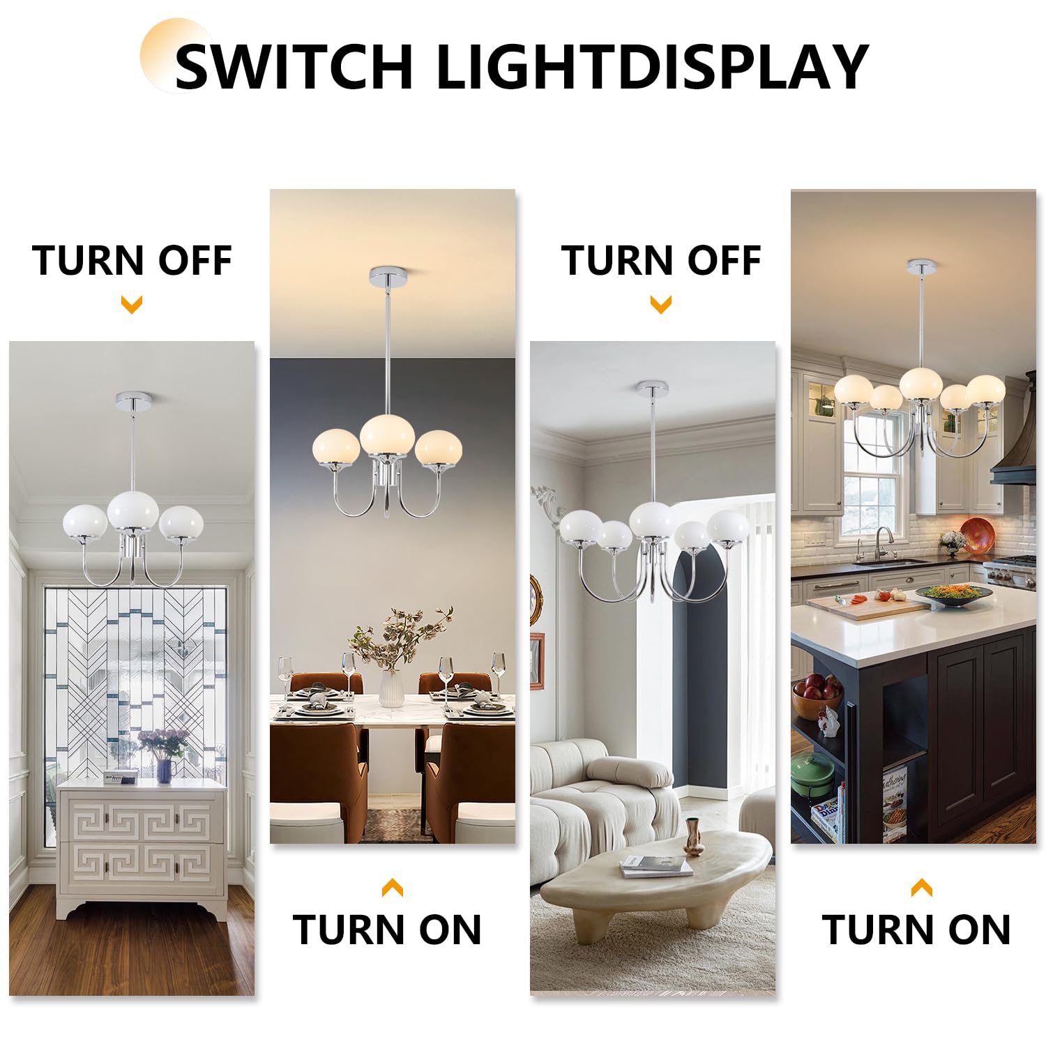 Bokt Modern Sputnik Chandelier 3 Light Glass Globes Silver Chandelier Light Fixture White And Chrome Pendant Lights Vintage Hanging Chandelier For Kitchen Island Dining Room