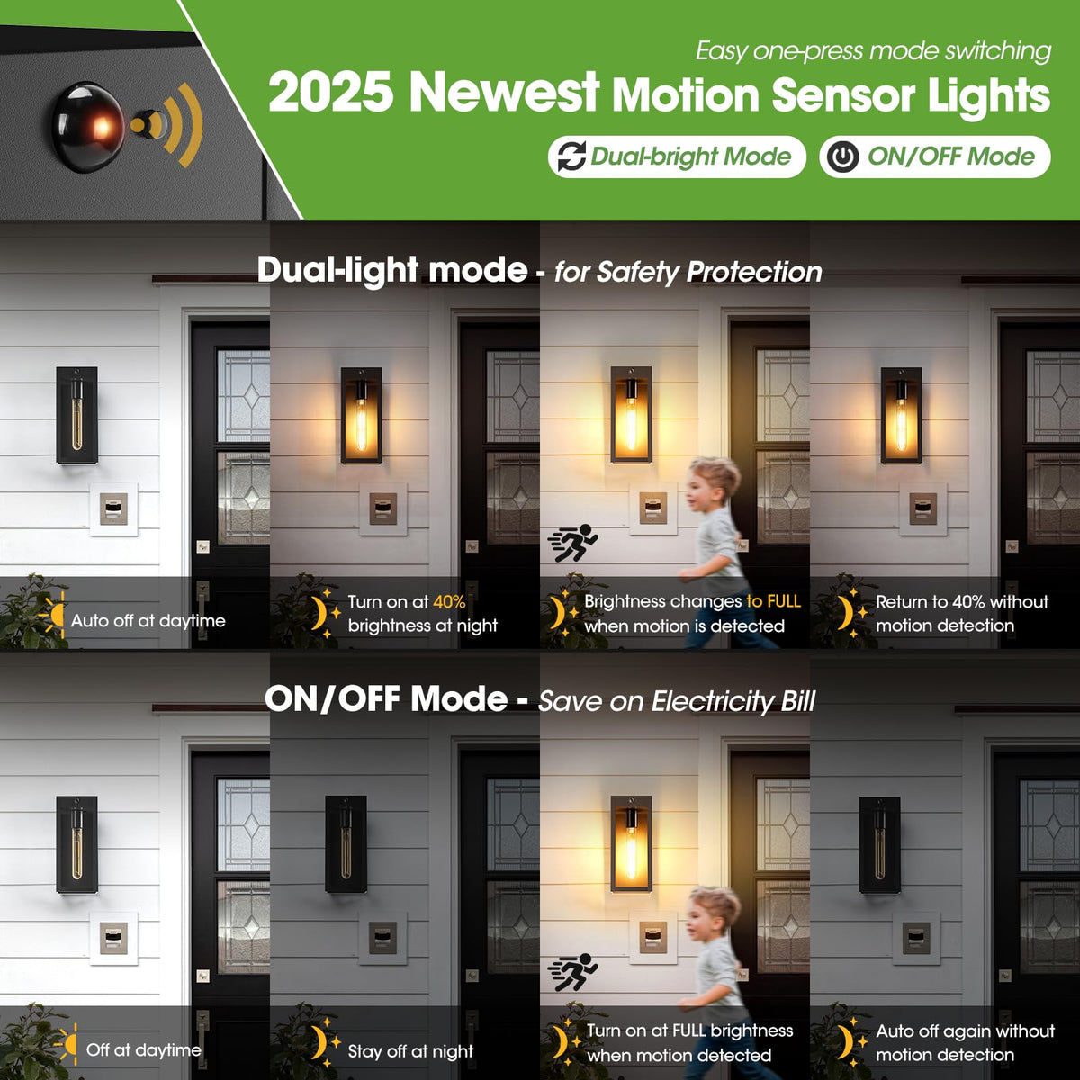 Sensor Sconce 10.6 Motion Sensor Outdoor Wall Sconce Lights 2Pack Dusk To Dawn Black ...