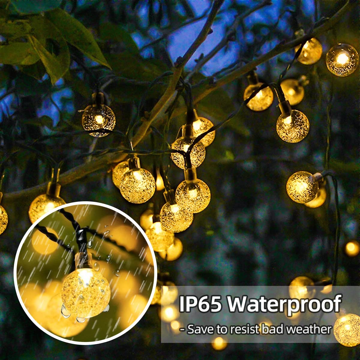 L LAMPOP Solar String Lights, 20 Feet, Waterproof IP65, 20 LED Crystal Globe, Warm White for Patio, Backyard, Party Decor