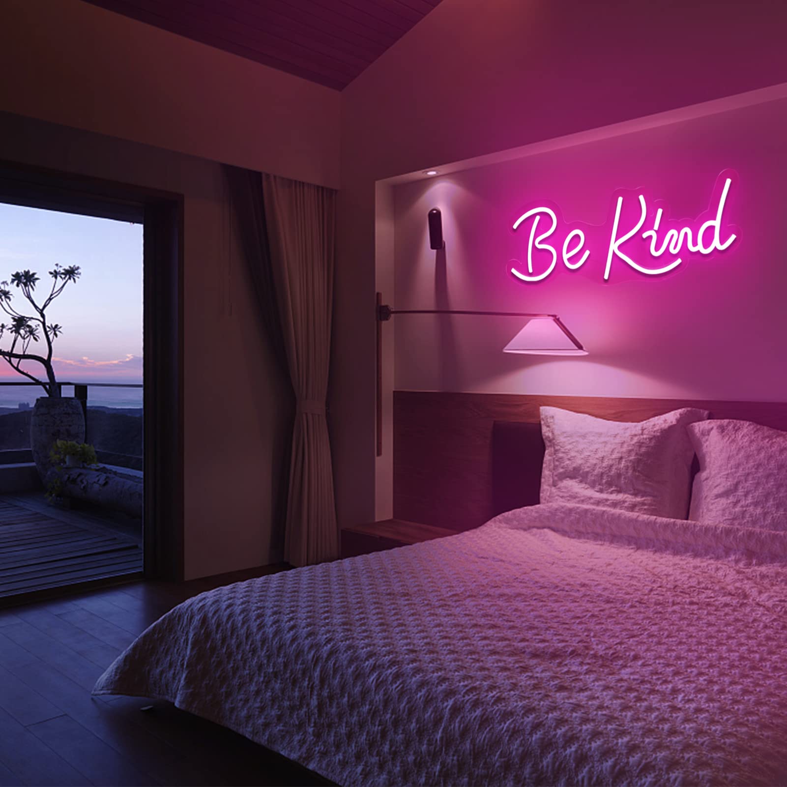 JFLLamp Neon Wall Sign - Be Kind, 17.5 x 7 inches, Pink, Acrylic and Glass, Model BK-Pink, Perfect for Bedroom and Living Room Decor