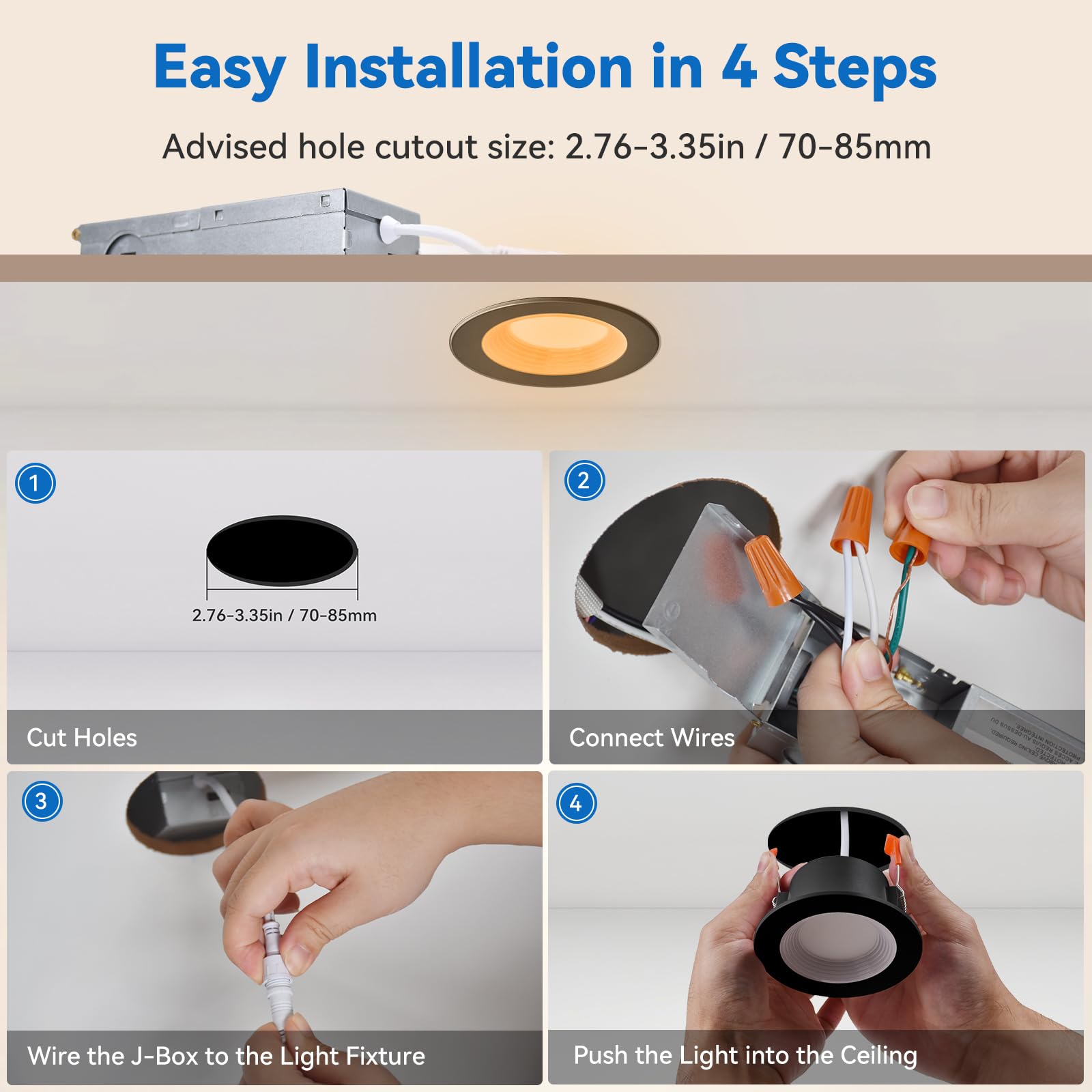 Cycevsun Black 3 Inch Led Recessed Lights Switchable Night Light & Main Light  5 Color Temperatures 2700K-5000K  Dimmable Canless Wafer Light Downlight For Cozy Home Lighting  6W/2W  Etl  24 Pack