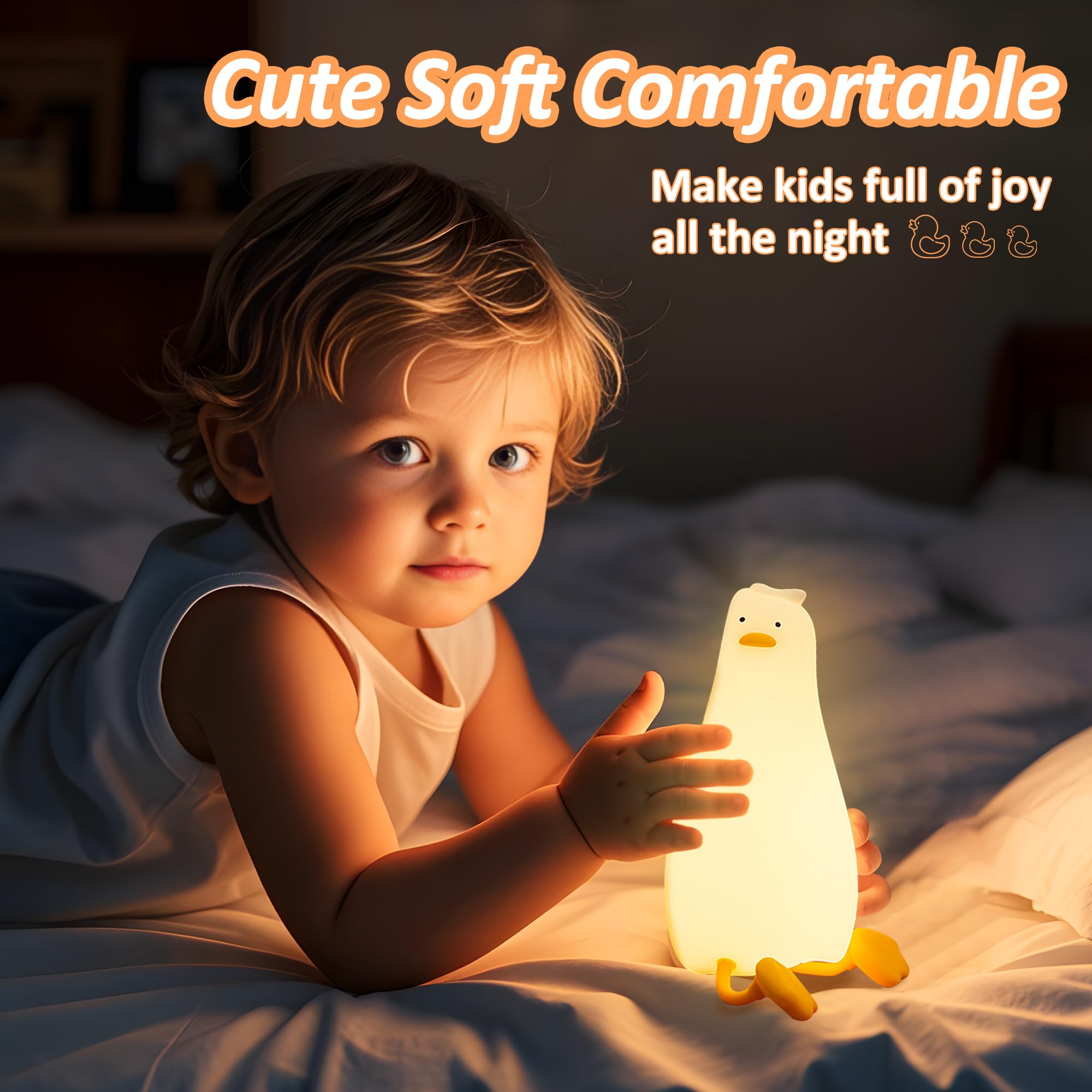 Anywin Lying Flat Duck Night Light, Cute Light Up Duck Soft Silicone Nursery Night Lamp With Touch Control & Rechargeable & Time
