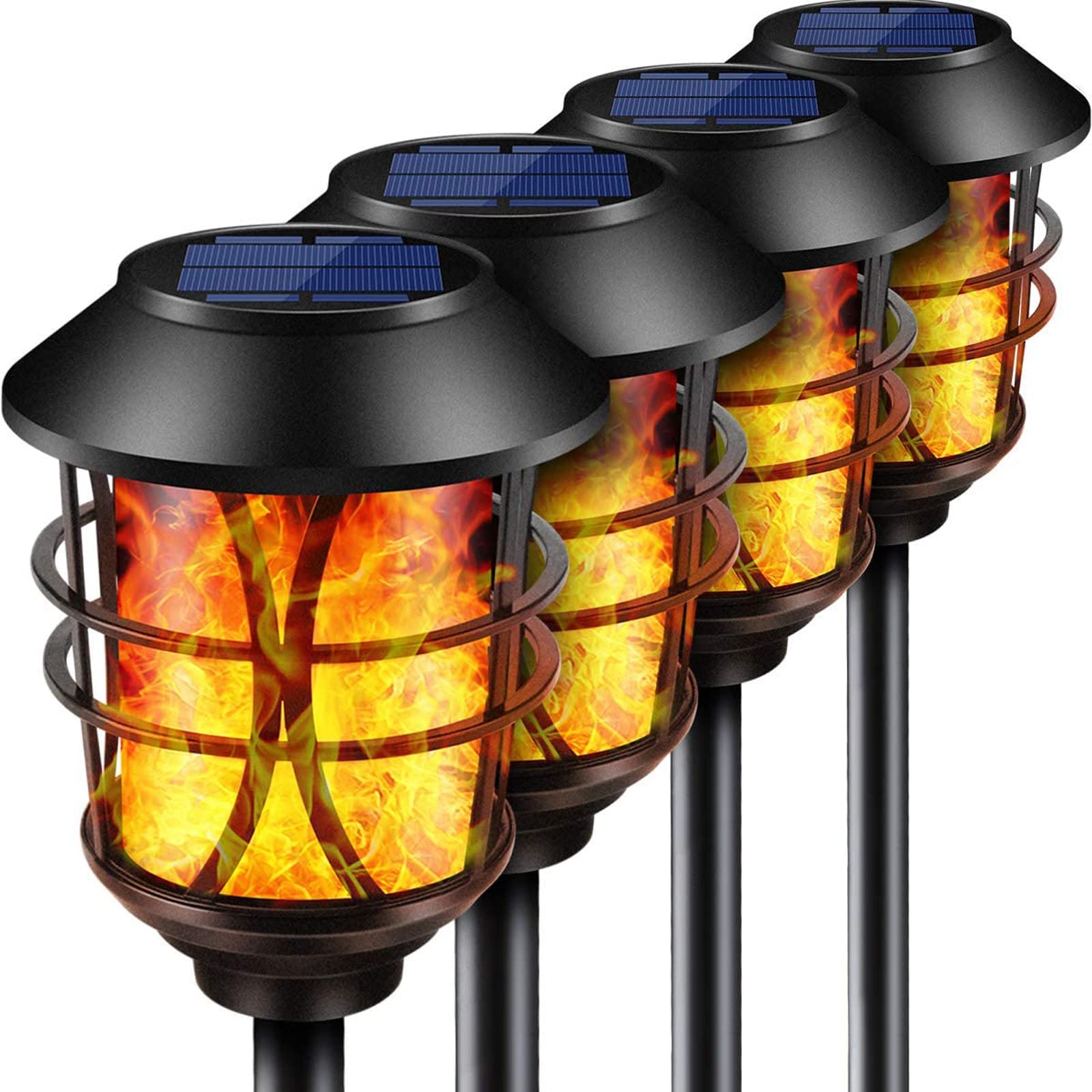 TomCare Solar Torch Lights, Flickering Flame, Waterproof, Dusk to Dawn, Metal, Bronze, Model SZ-18024, 4 Pack