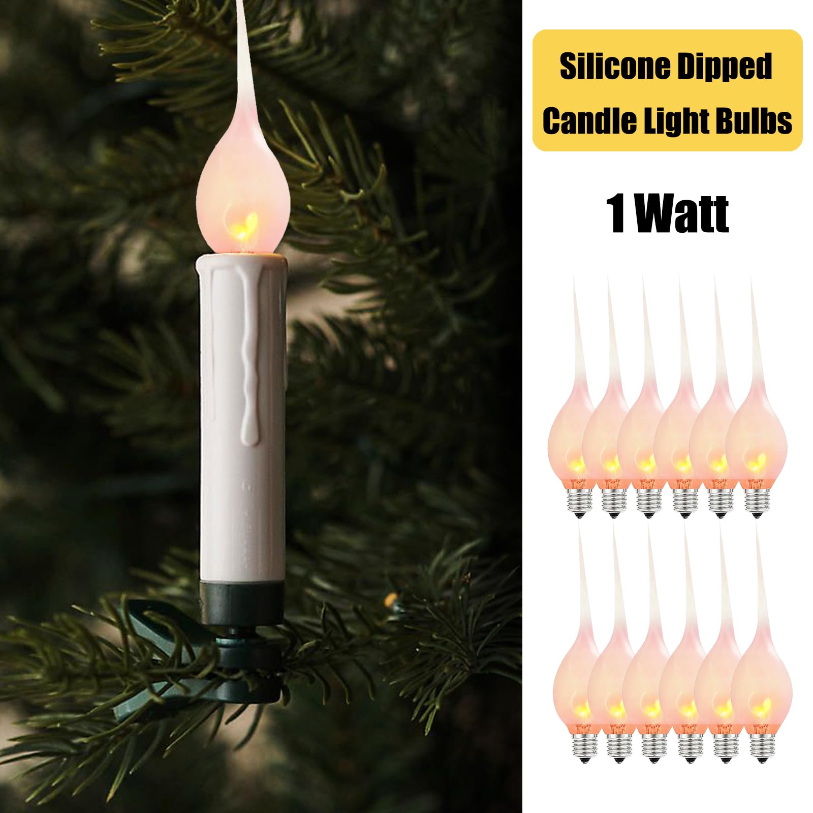 Sunsgne Silicone Dipped Flickering Flame Candle Light Bulbs, 1 Watt Christmas Decorative Replacement Bulbs For Chandelier Electr