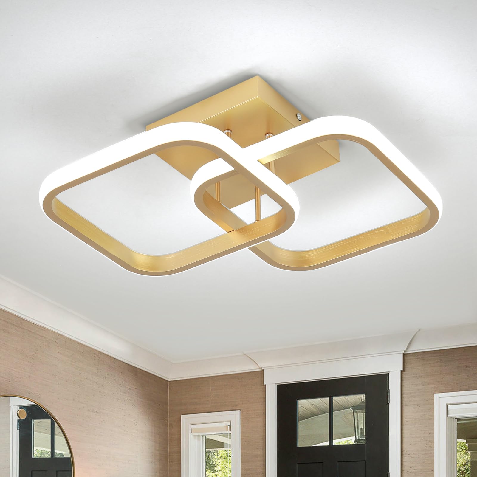 Caneoe 2 Packs Led Ceiling Light Fixture Modern Hallway Light Fixtures Ceiling Lighting Square Close To Ceiling Lights For Bathroom Bedroom Kitchen Balcony Stair Small Hallway Lamp (Gold)