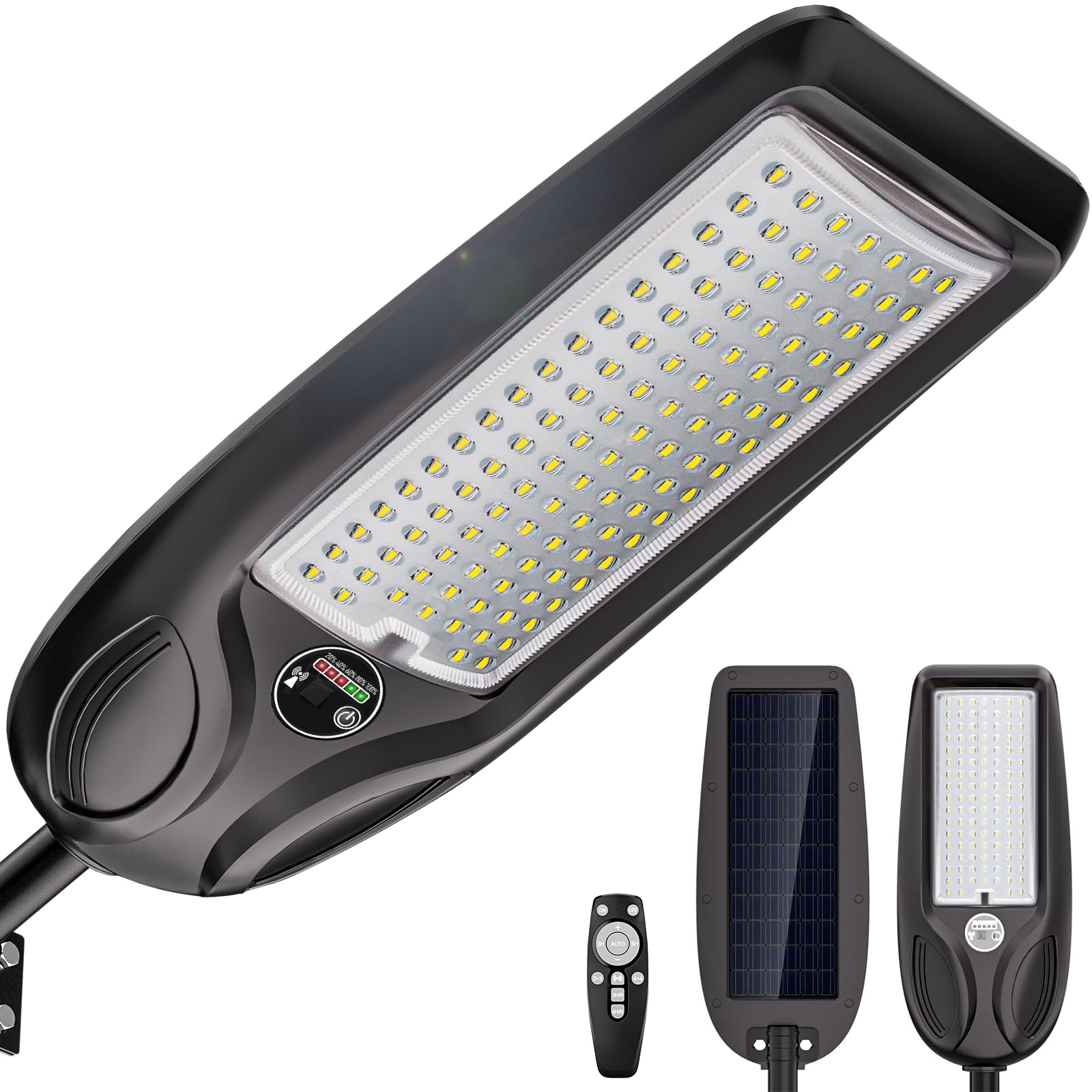 LAMPTEC 10000W Solar Street Lights Outdoor, IP66 Waterproof, LED Flood Light, 2 Pack, Black, Model 601-2