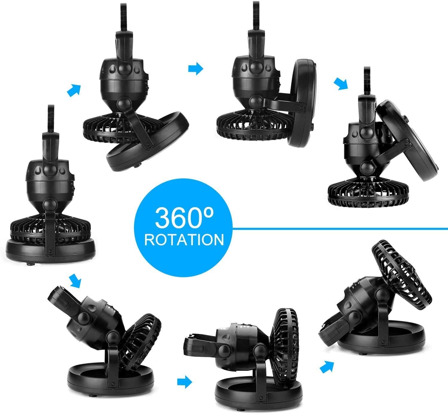 Odoland Portable LED Camping Lantern with Ceiling Fan - Black, 7x6x6 - Ideal for Hurricane Emergencies and Outdoor Activities