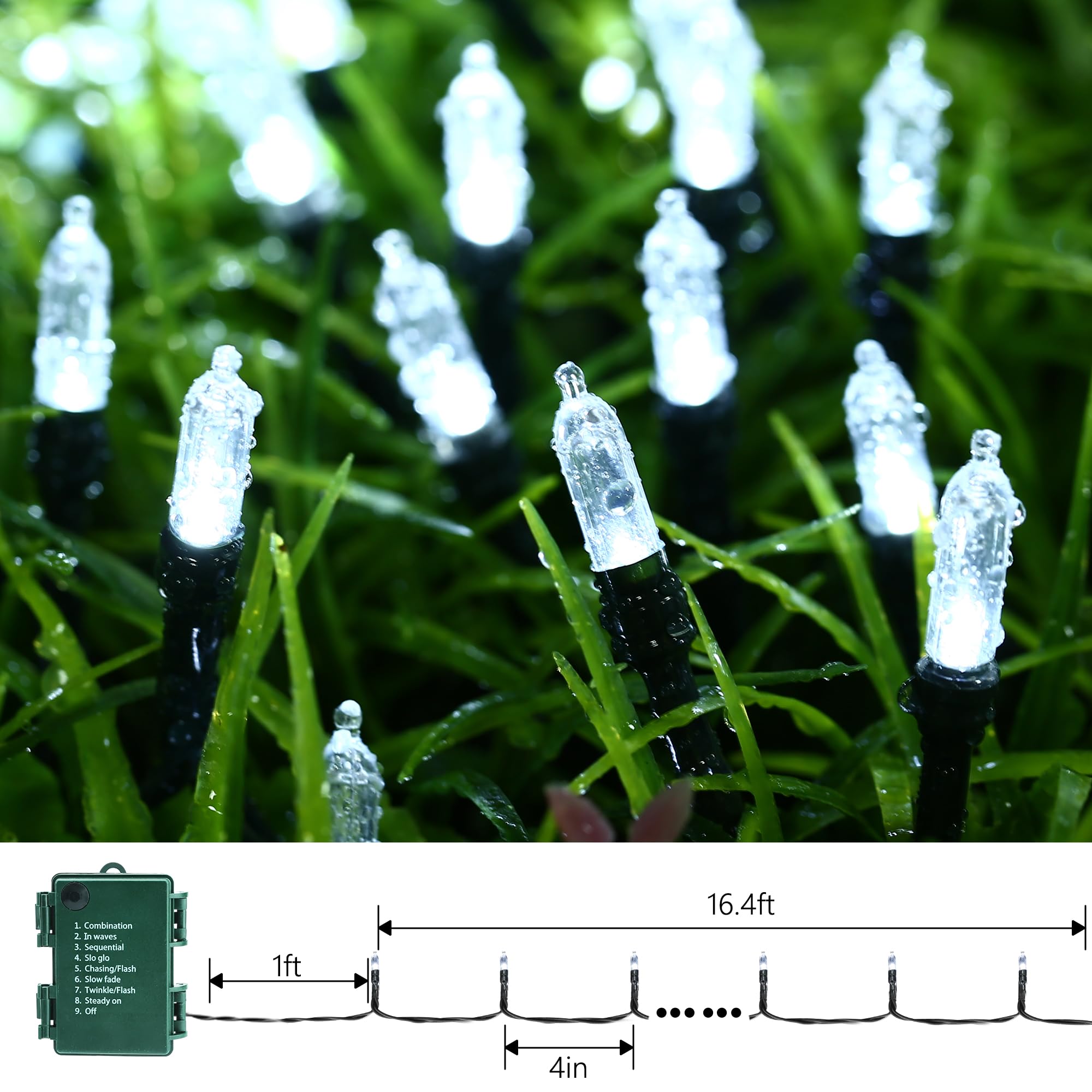 Lomotech Battery Operated Christmas Lights - 4 Pack Total 66Ft 200Leds Mini String Lights 8 Modes Waterproof With Timer For Home  Garden  Party  Holiday  Tree Decoration (Green Wire  White)