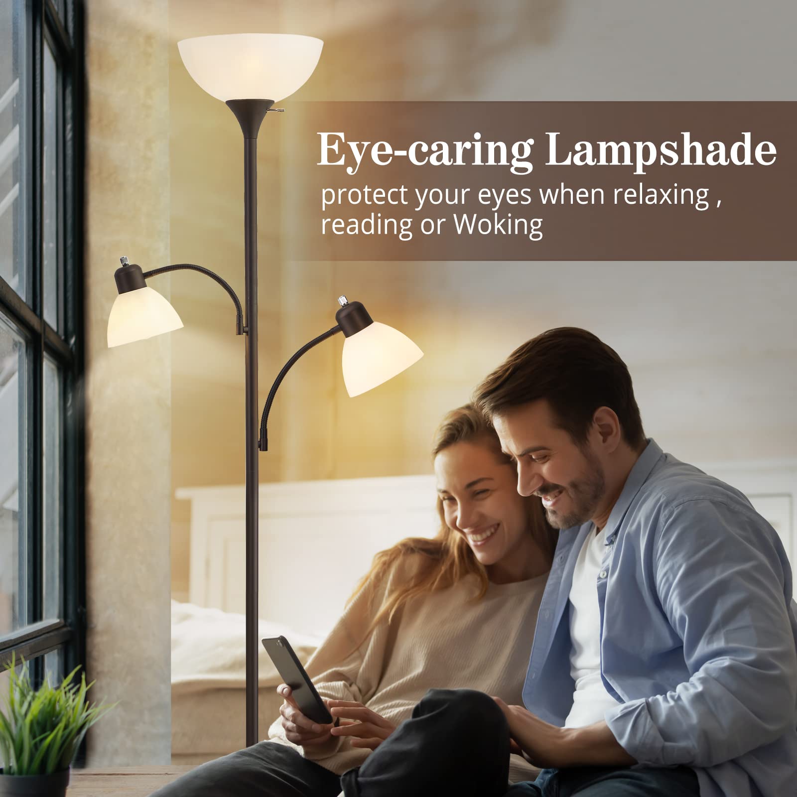 Luvkczc Floor Lamps For Living Room, 72'' Tall Standing Lamp, Torchiere Lamp With 2 Reading Lamps, Industrial Bright Floor Lamp