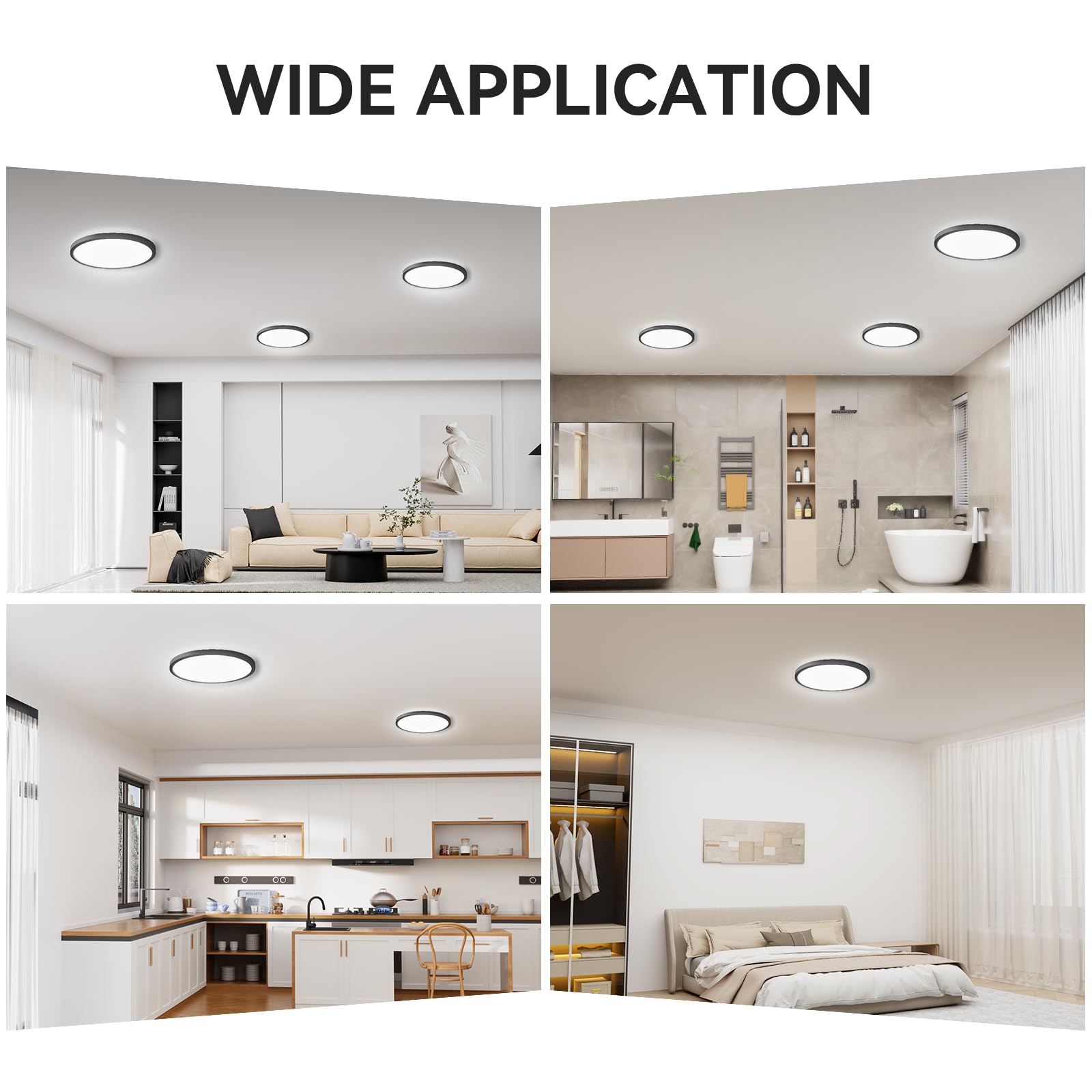 Wkoncldy 3200Lm Led Flush Mount Ceiling Light, 12 Super Slim, 5000K, Black, 8 Pack