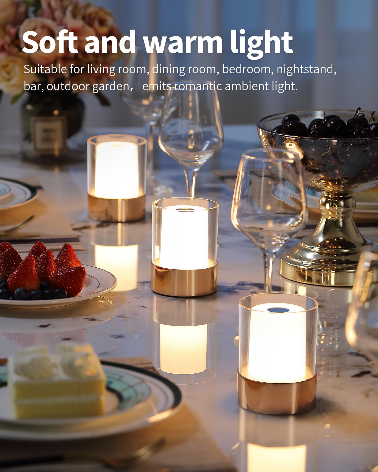 NEWSEE 4 Mini Dining Table Light 2 Pack for Buffet Restaurant, Outdoor Waterproof Lamps for Bathroom Camping, Rechargeable Cordl