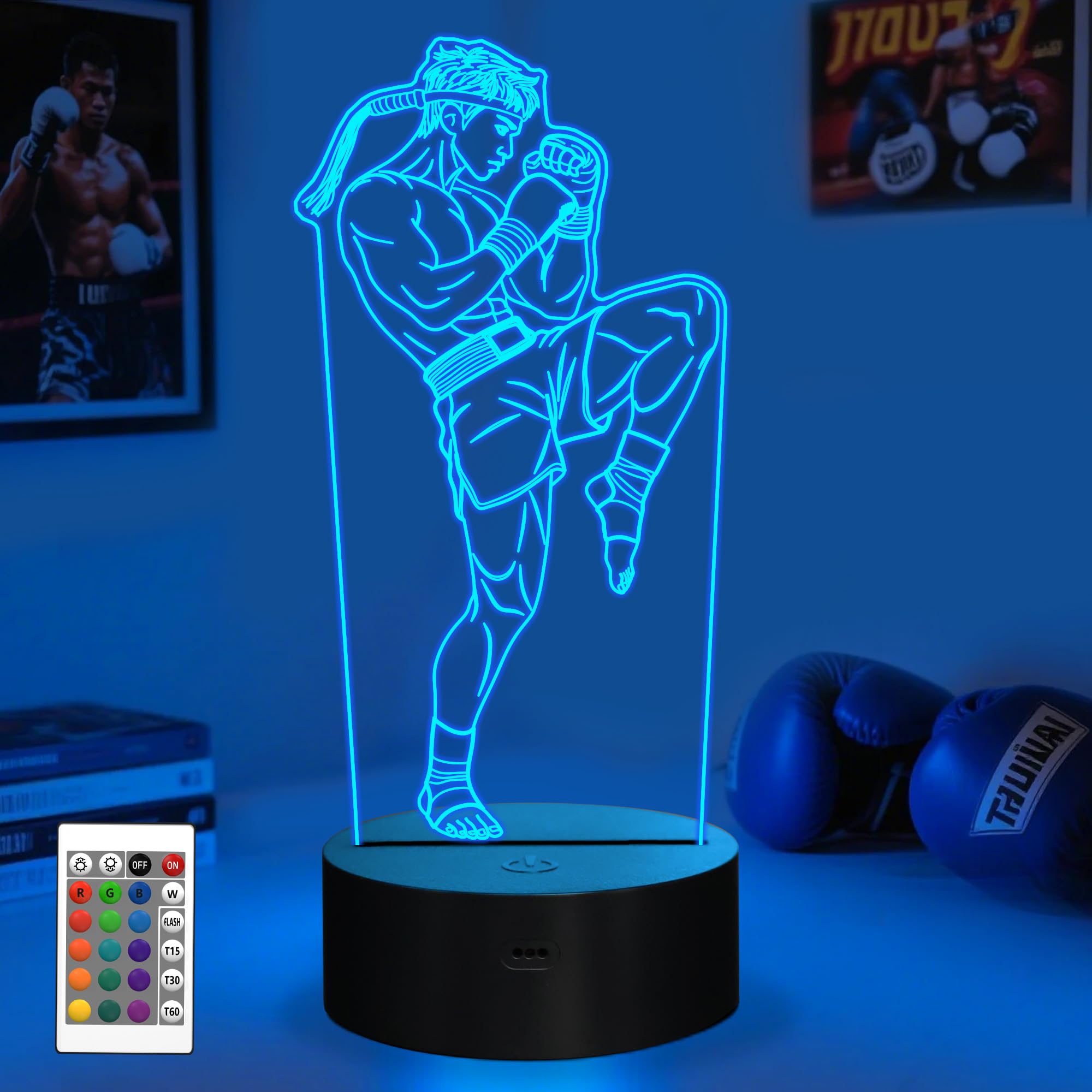 OkiyiD Muay Thai Gifts for Men, 3D Muay Thai Night Light Illusion Lamp with 16 Colors Remote Control, Martial Art MMA Gift for K