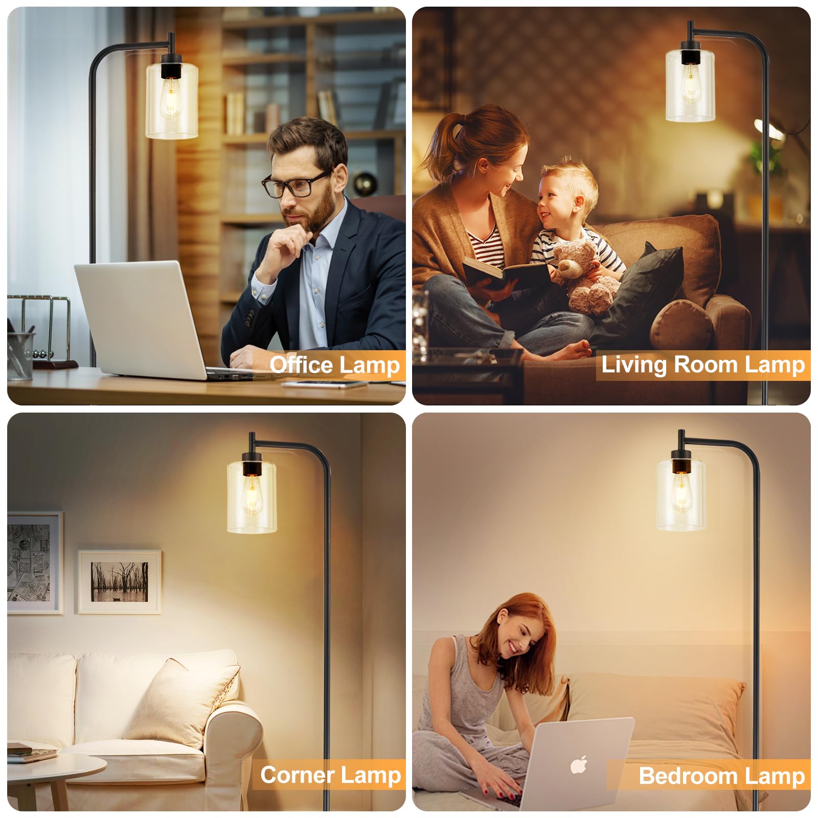 Dllt Floor Lamp Tall For Room: Black Standing Lamp With Clear Glass Lampshade For Living Room - Modern Bright Lamp For Bedroom -