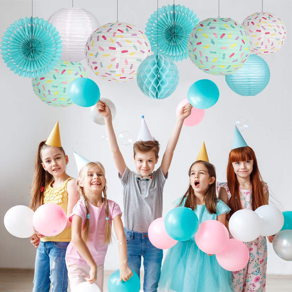 Yunxuan Donut Birthday Party Decorations, Donut Party Supplies Paper Lanterns Fan Honeycomb Ball Hanging Paper Lanterns For Baby