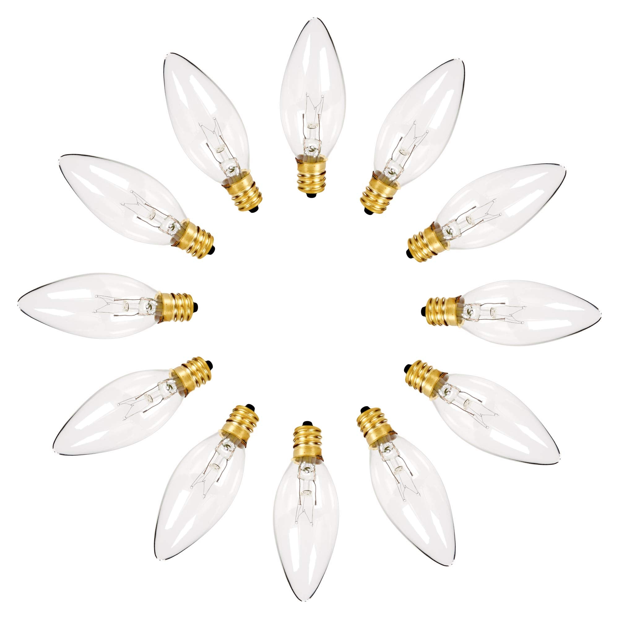 Holiday Joy Crystal Clear E12 Candelabra Replacement Bulbs, 7W, 120V, 12 Pack