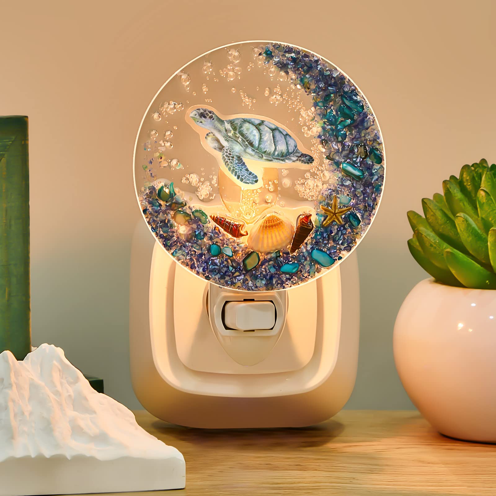 Hortsun Seashell Night Light - Ocean Animal Decorative Lamp for Bedroom, Living Room, Bathroom, Approx. 4.7x3.2x3.2 inches, Multicolor