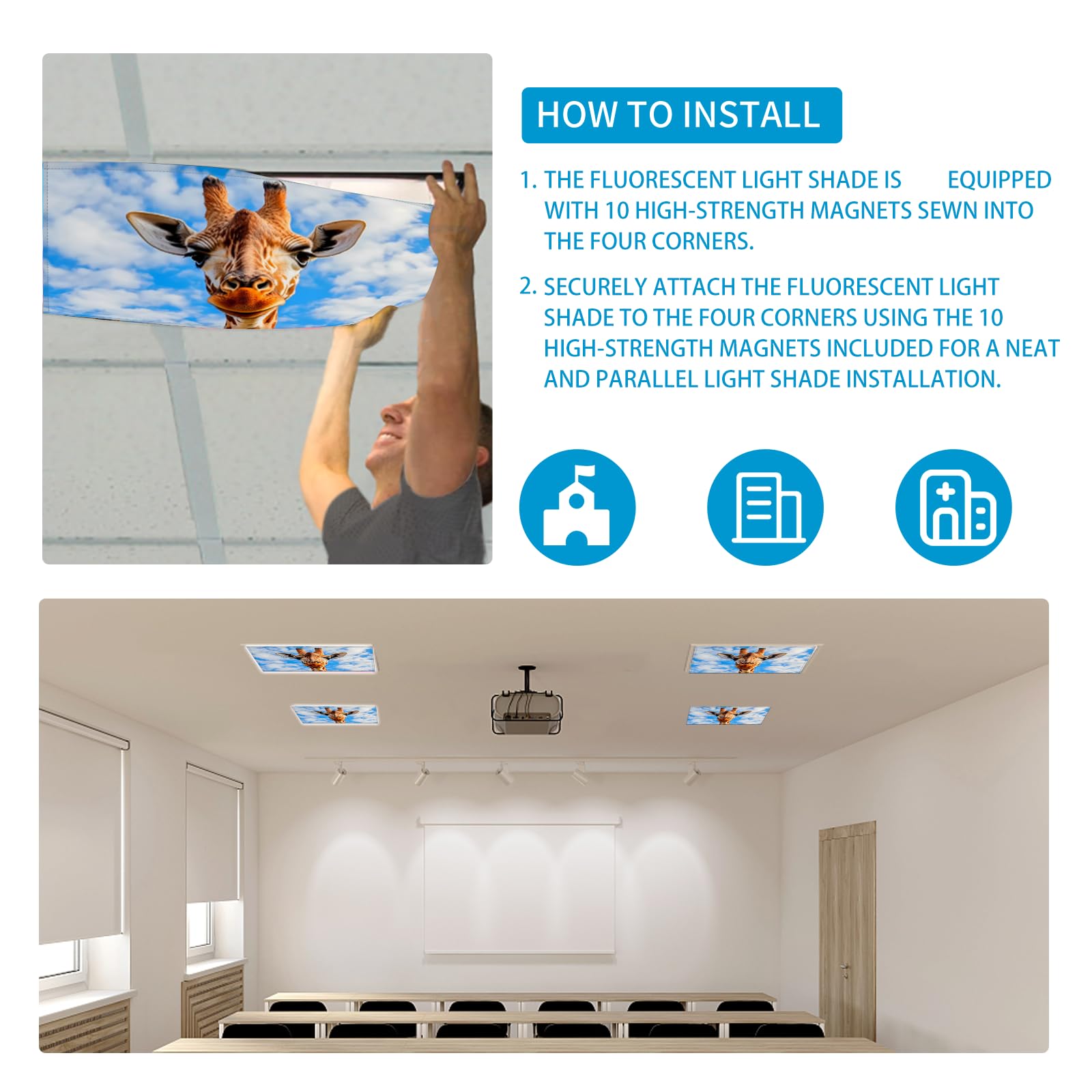 Scwisoas Fluorescent Light Covers For Ceiling Lights -Magnetic Cloud Cover For Fluorescent Or Led Fixture 2Ft X 4Ft Classroom,Ho