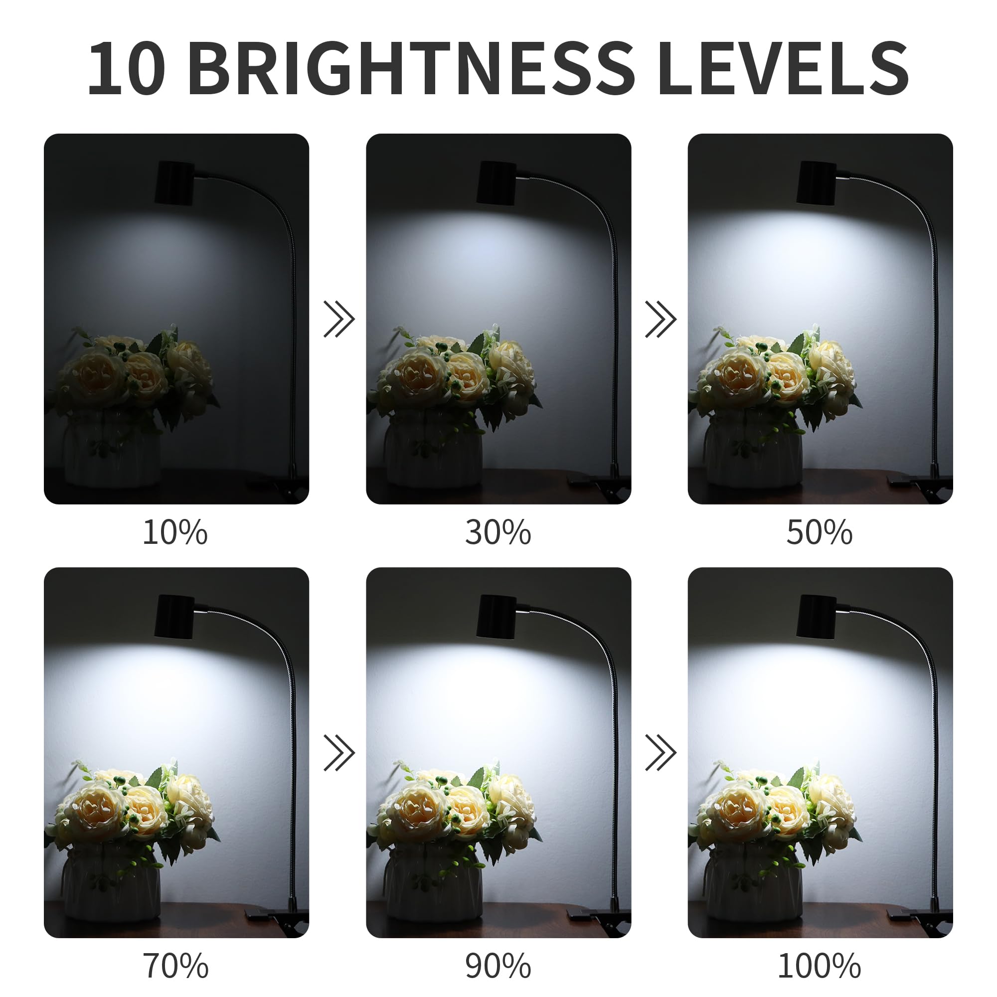 Dott Arts Desk Lamp,Usb Clip On Light With 3 Color Modes,Led 10 Levels Brightness Reading Lamp, 360? Gooseneck Book Light,Eye-Ca