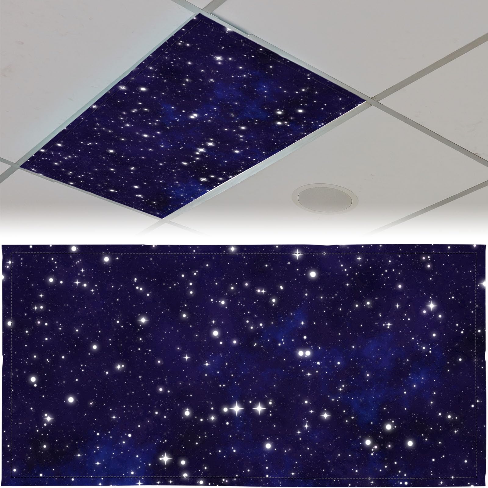 Patelai Fluorescent Light Cover, 4 x 2 Feet, Flame Retardant Fabric, Model PT-Patelai-2654, Magnetic with 10 Magnets, Starry