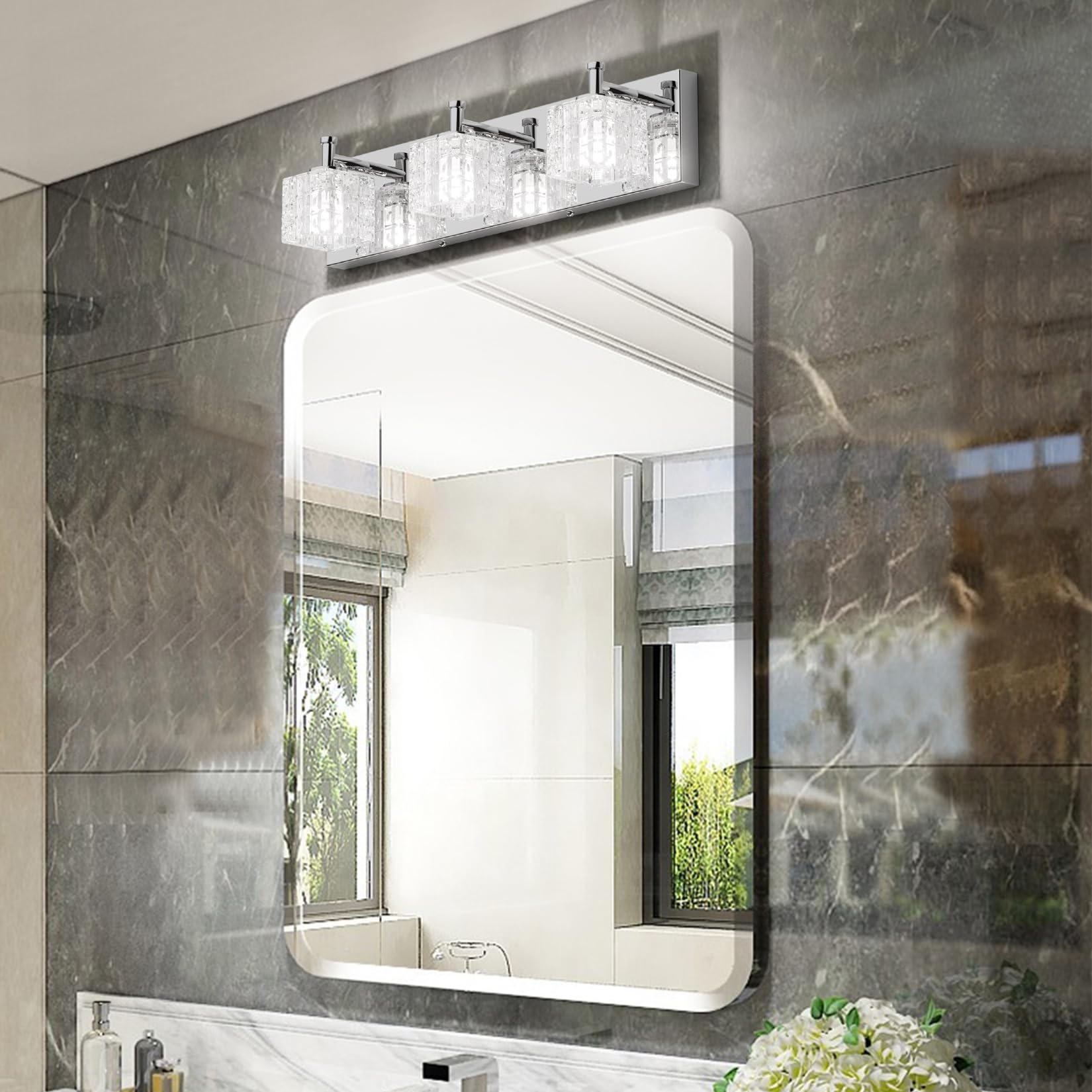 Ralbay 3 Lights Chrome Bathroom Vanity Light Fixture, 20 inch, Stainless Steel, Model 9822ralbay