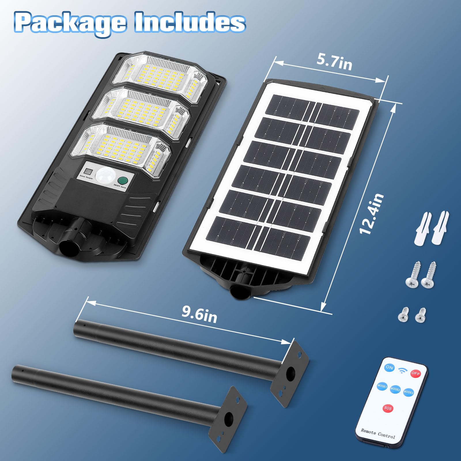 Solar Lights Outdoor Waterproof, 6500K Solar Street Lights Outdoor, Led Solar Flood Lights Dusk To Dawn With Motion Sensor And R