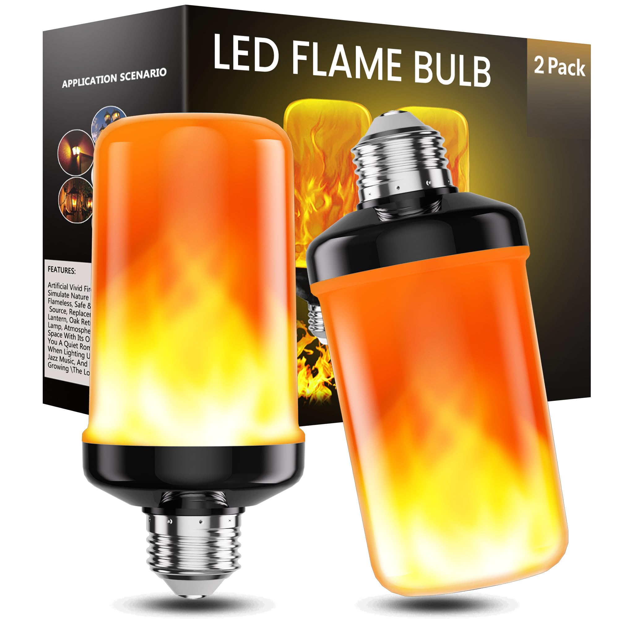 hyrion LED Flame Light Bulbs, 4 Modes Flickering Light Bulbs with Upside Down Effect, E26 Base Flame Fire Lights Bulb for Hallow