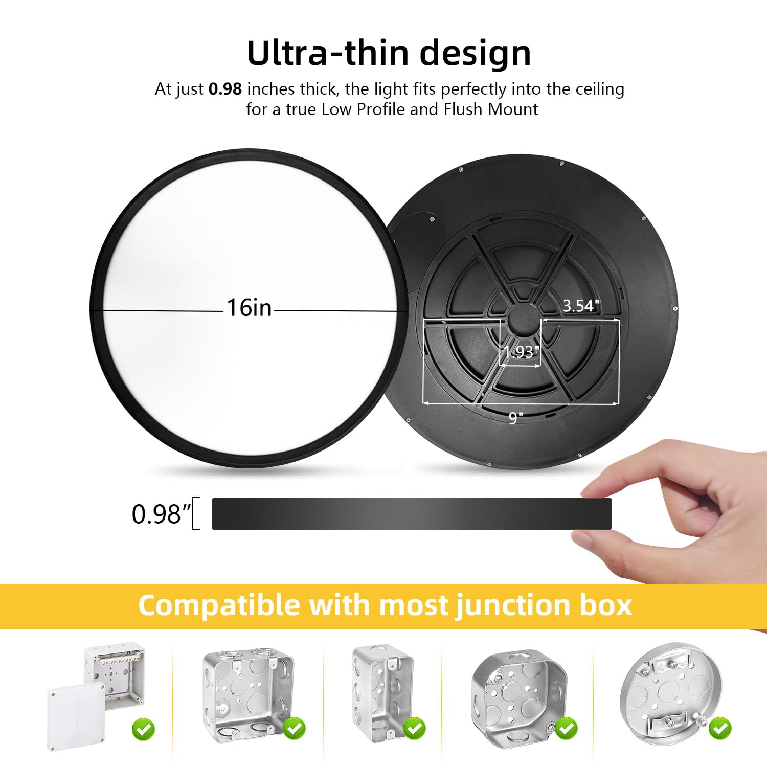 4Pack 16Inch Led Flush Mount Ceiling Light: 32W 3480Lm Low Profile Led Ceiling Light, 3000K/4000K/6000K 3 Color Selectable Super Slim Led Round Flat Ceiling Light For Room Hallway Bathroom, Black
