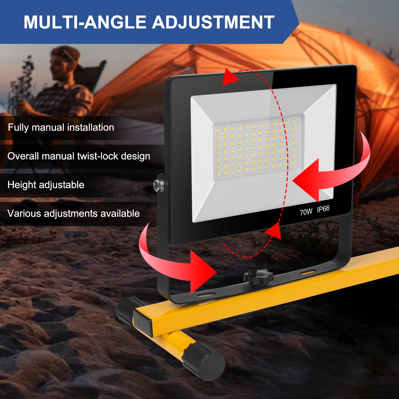 Jdzkomke 21000Lumens Led Work Lights With Stand, 3 Adjustable Work Lamp Head With Individual Switch, Ip66 Waterproof Tripod Work