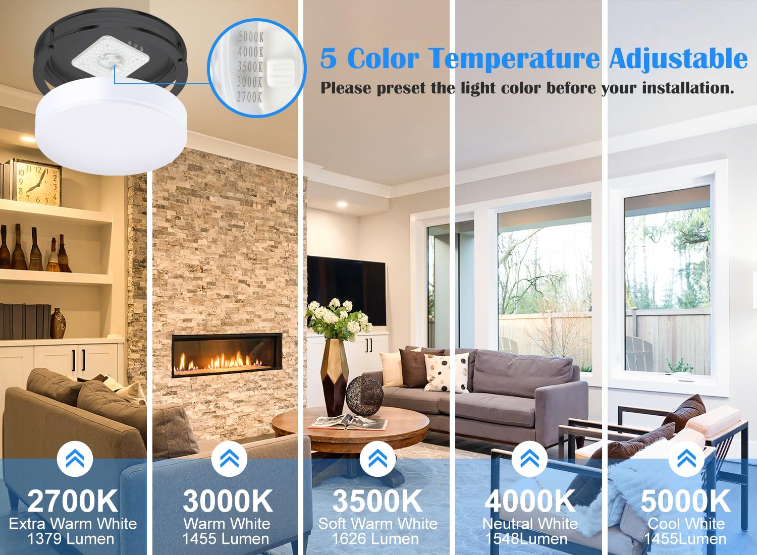 Black Flush Mount Ceiling Light, 13 Inch Led Ceiling Light Fixture With 5Cct(2700K/3000K/3500K/4000K/5000K Adjustable), 23W Satu