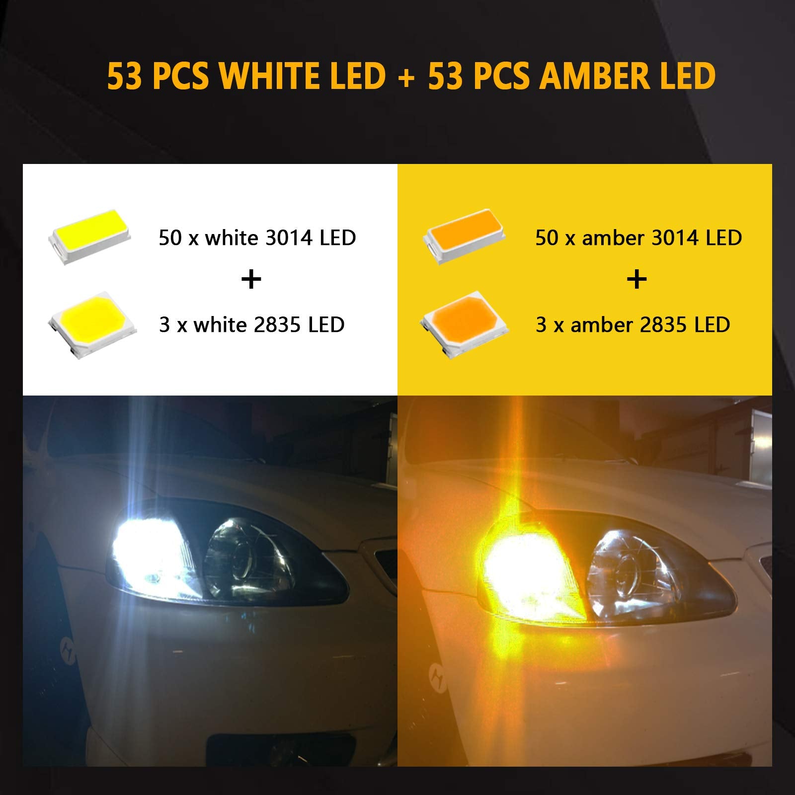 PHINLION 1157 LED Bulbs, Super Bright White Amber Dual Color, Projector for Car Turn Signal Parking Lights