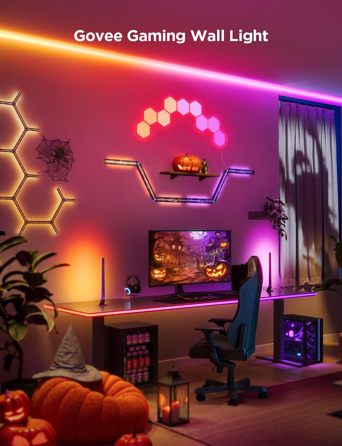 Govee RGBIC Glide Gaming Wall Light, 3Pcs + 1Connector, Black