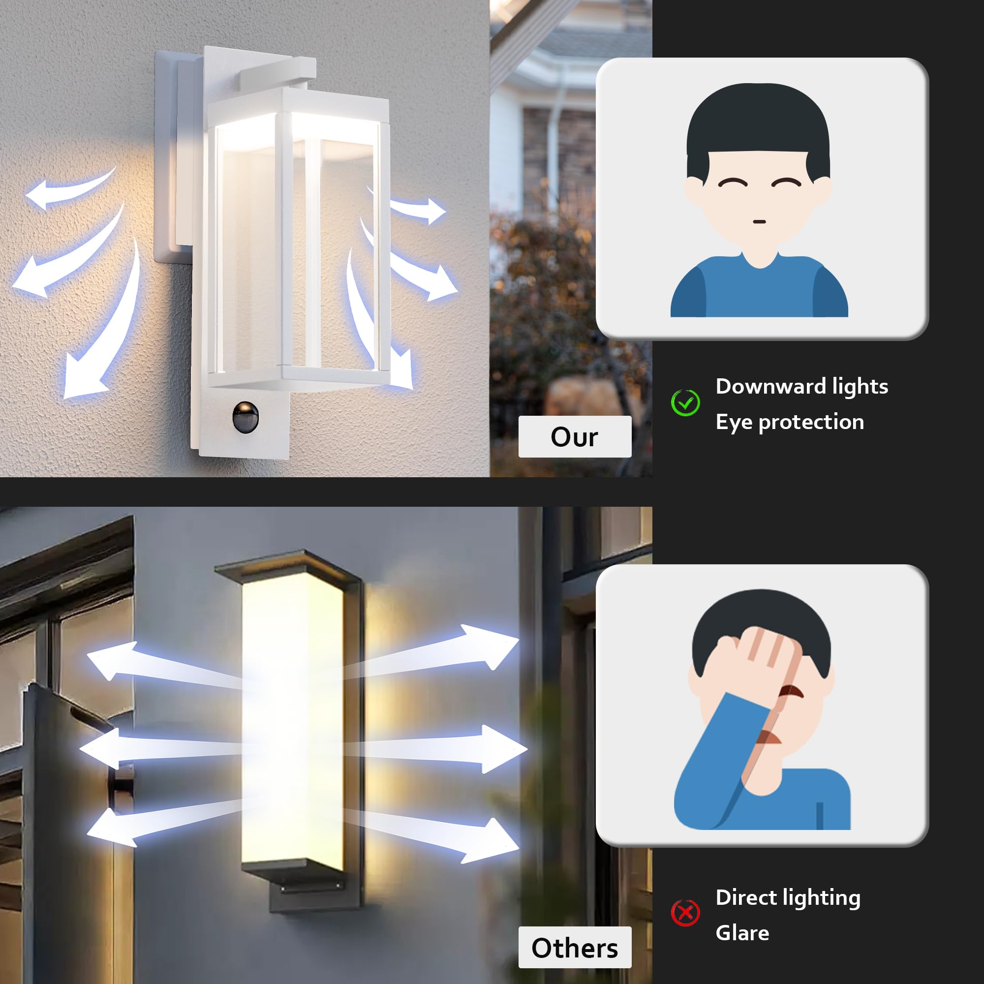 Motion Sensor Outdoor Wall Sconce Light Led Wall Mount Lantern Waterproof Exterior Wall Light Fixtures With Clear Glass Shade, A