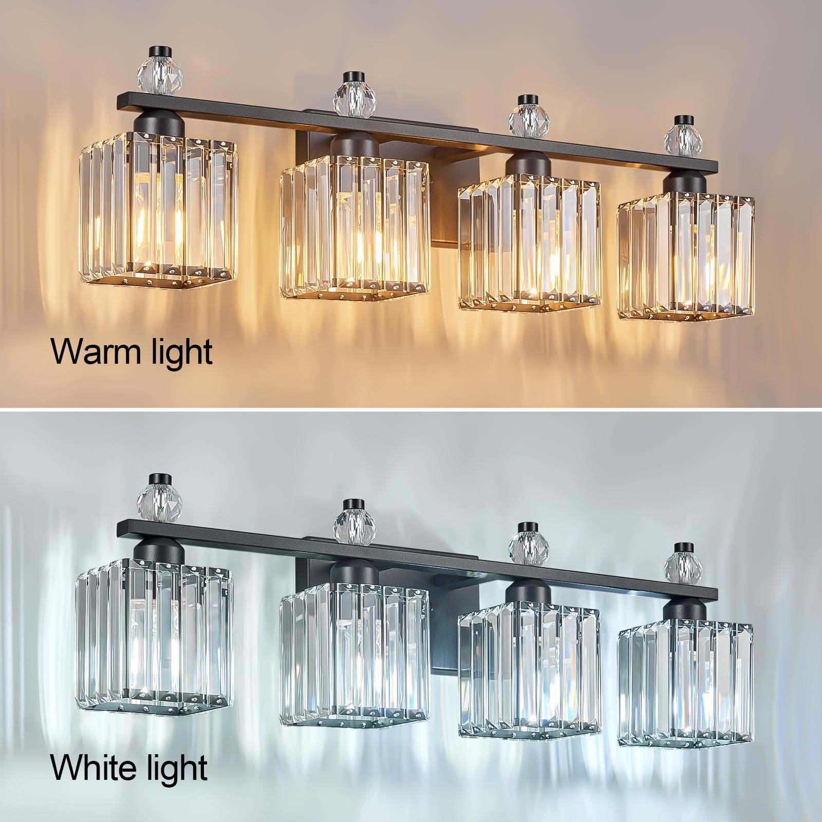 FDPBY 4-Light Crystal Vanity Light Fixtures, Sand Black, Metal, Model 290 for Bathroom Over Mirror Lighting