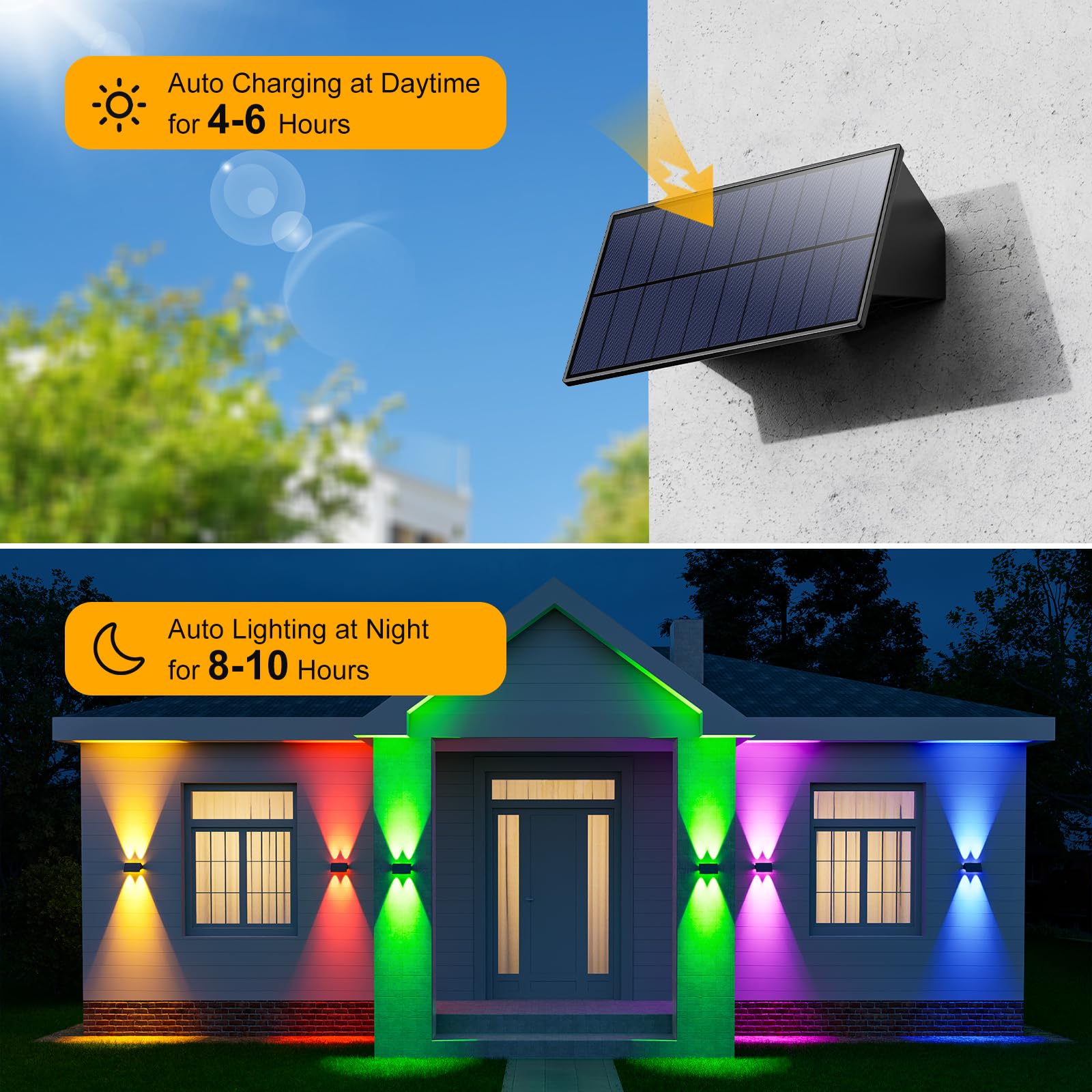 12 Pack Rgb Solar Up And Down Wall Lights Outdoor Decorative Fence Led Waterproof Lamps For Deck, Patio, Porch, House, Garden, P