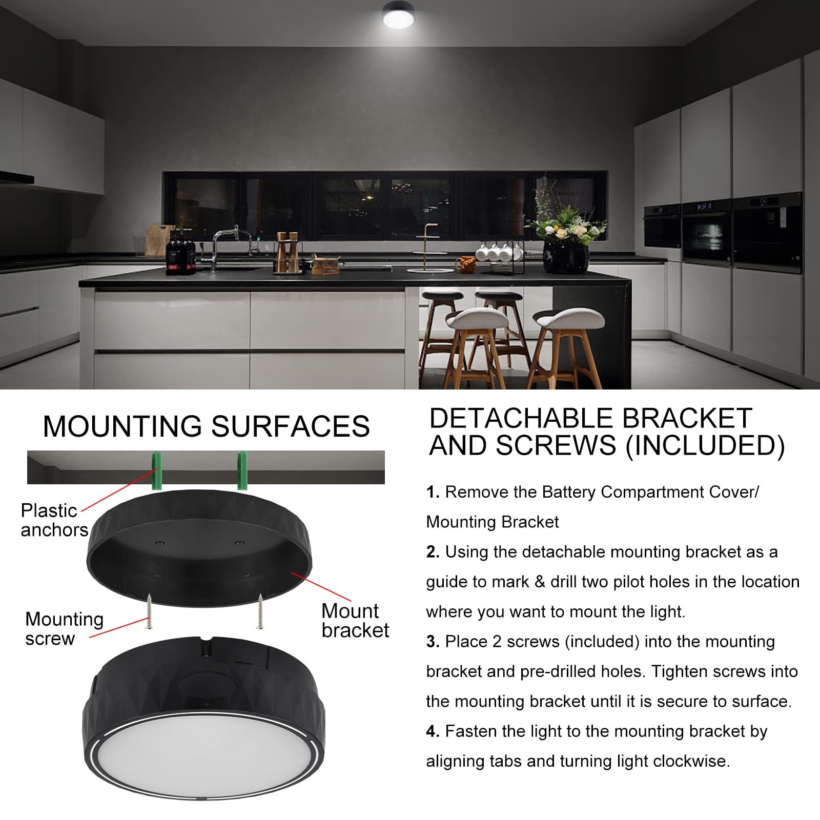 Kanesiki Battery Operated Ceiling Light, Wireless Shower Light With Timer, Color Changing Mood Lighting, Dimmable Rgb Night Ligh