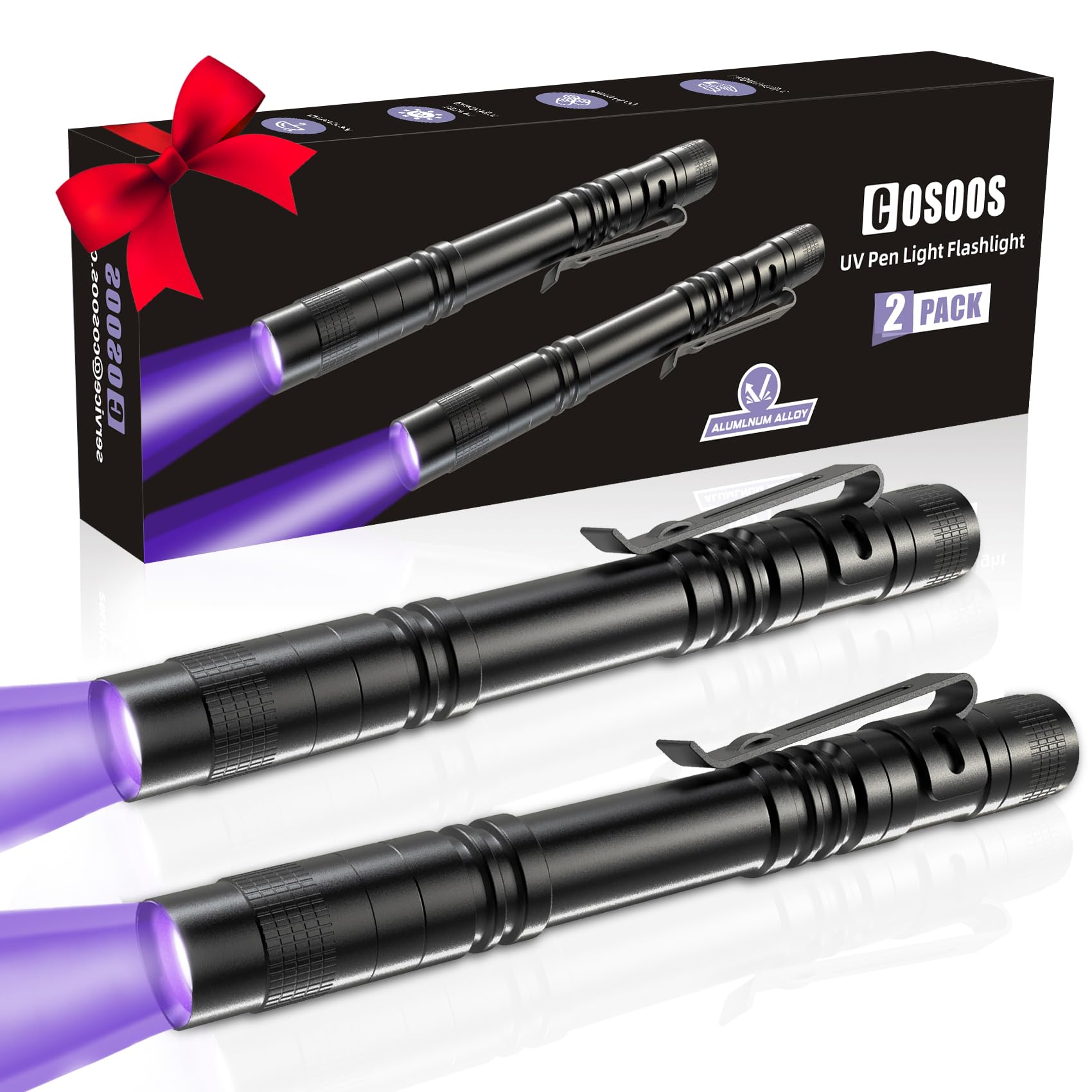 COSOOS UV Black Light Flashlight 2 Pack, Mini Pen Light 395nm, Waterproof, for Leak Detection, Pet Urine, Scorpion, Hotel Inspection