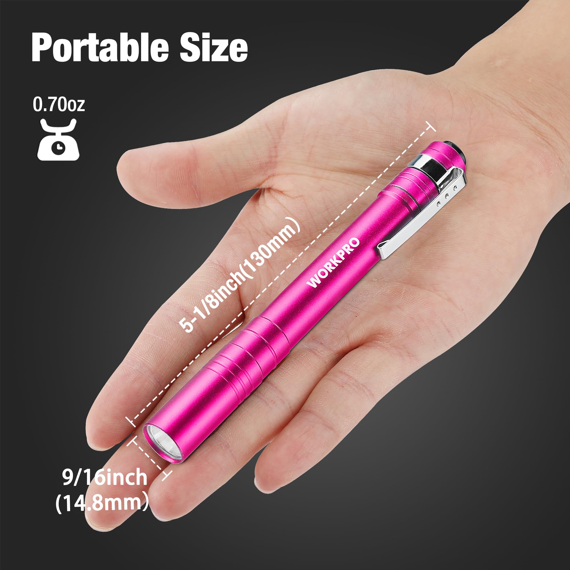 Workpro Led Pen Light, Aluminum Pen Flashlights, Pocket Flashlight With Clip For Inspection, Emergency, Everyday, 2Aaa Batteries Include, Pink(4-Pack)