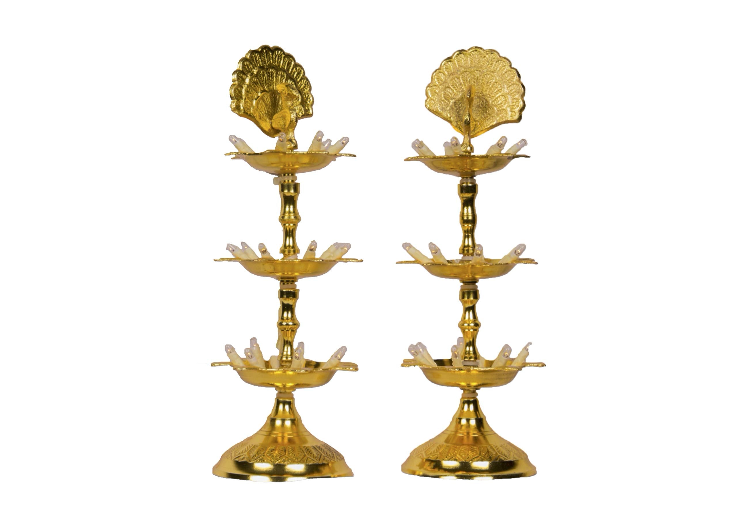 Modern Gift Centre Pure Brass 3 Step Electric Gold Bulb Lights Diya|Deep|Deepak for Pooja|Puja|Mandir| Diwali Festival Decoratio
