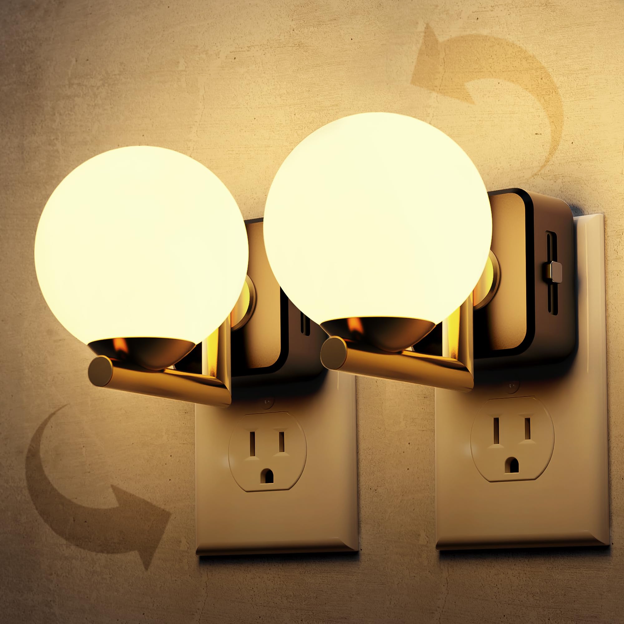 L LOHAS LED Night Lights Plug Into Wall 2 Pack, Dusk to Dawn Sensor, 3000K Nightlight, 0-100LM Adjustable Brightness, 180Rotatin
