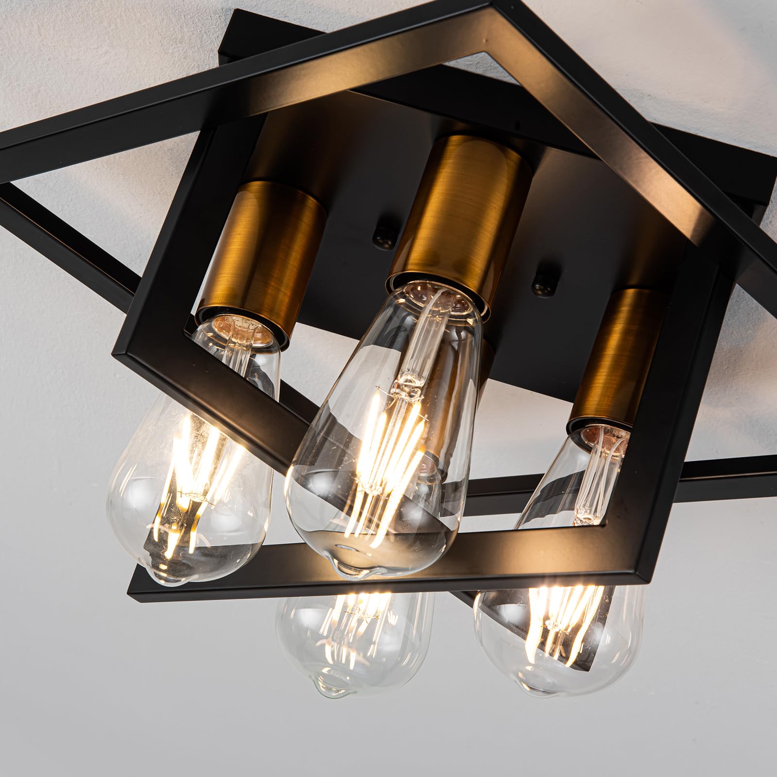 Fengkedu 4 Light Farmhouse Lighting Fixtures Ceiling Black Gold Industrial Flush Mount Ceiling Lamp Hallway Light Fixture Close