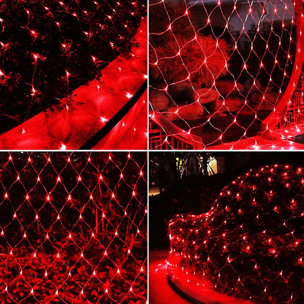 Vicila Net Light Outdoor Mesh Christmas Decorations  100Led String Light Plug In Connectable Tree Warp Hanging 5Ft X 5Ft For Halloween  Shrubs  Lawn  Backyard  Walkway  Bushes  Garden Decor-Red