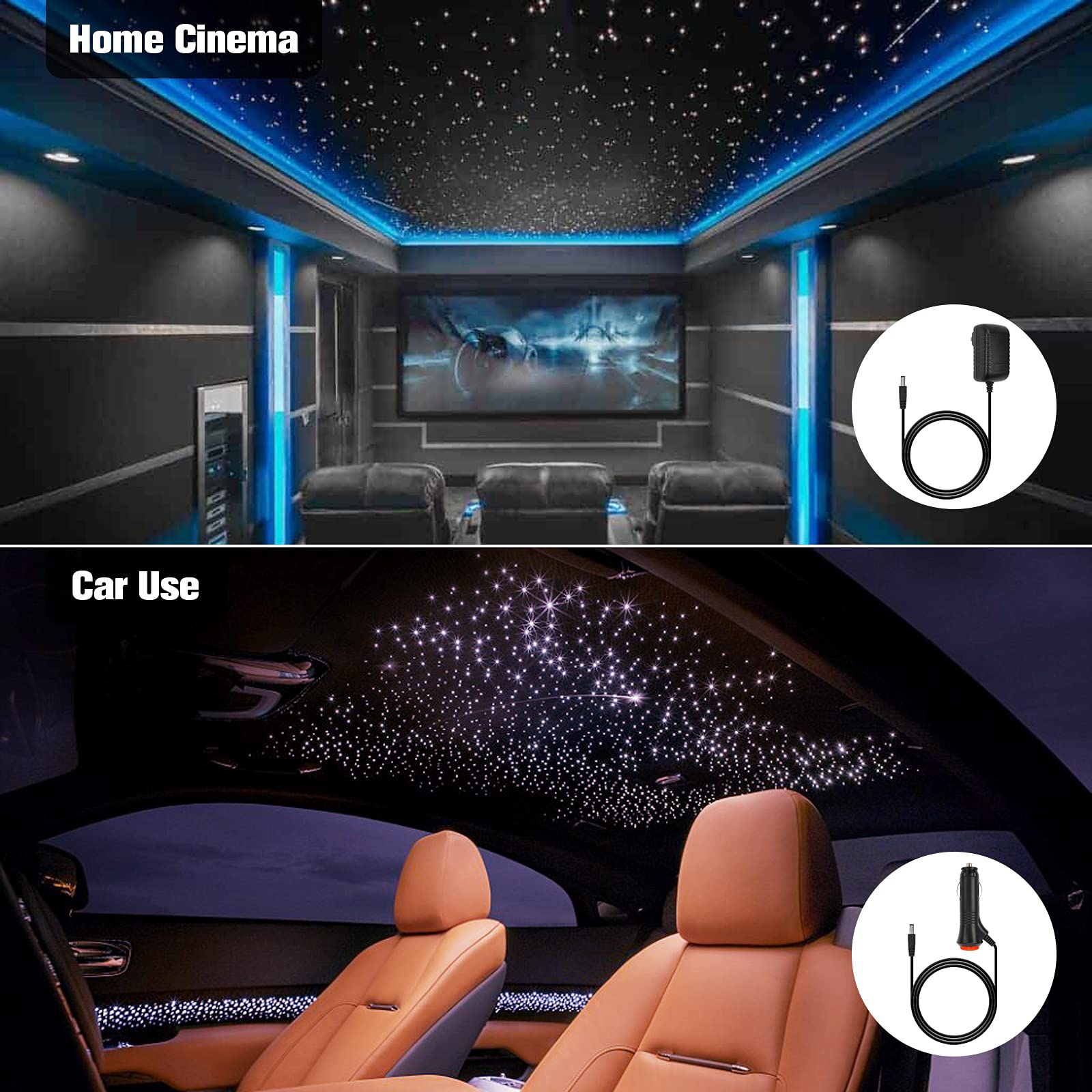 Chinly 32W Twinkle 1600Pcs 13.1Ft 0.03In Fiber Optic Lights Starlight Headliner Kit, Music Mode Bluetooth App Control Remote, Rg