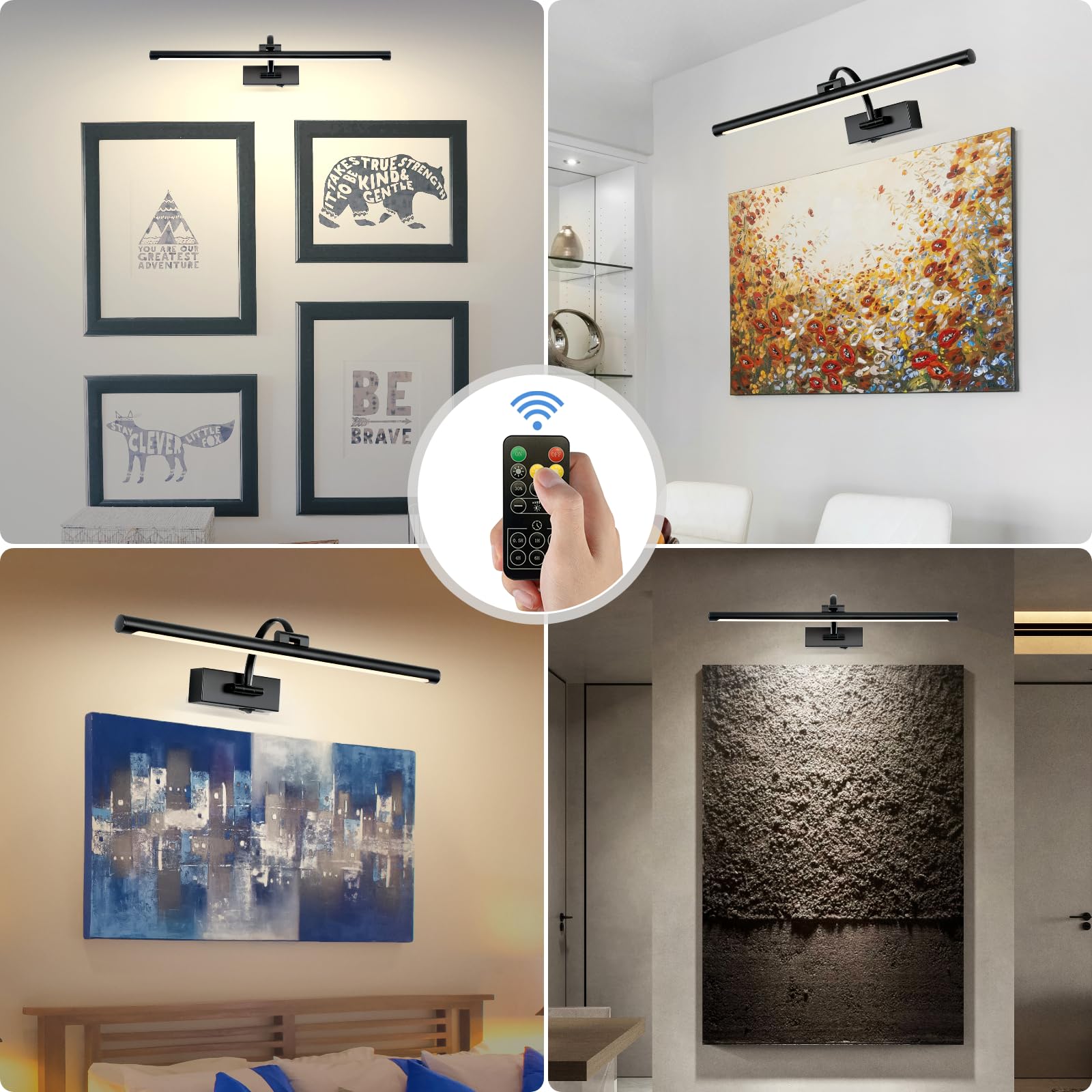 Tassuowell Picture Light Battery Operated With Remote, 3Cct Dimmable Picture Light For Paintings, Black Rechargeable 24 Inch Bat