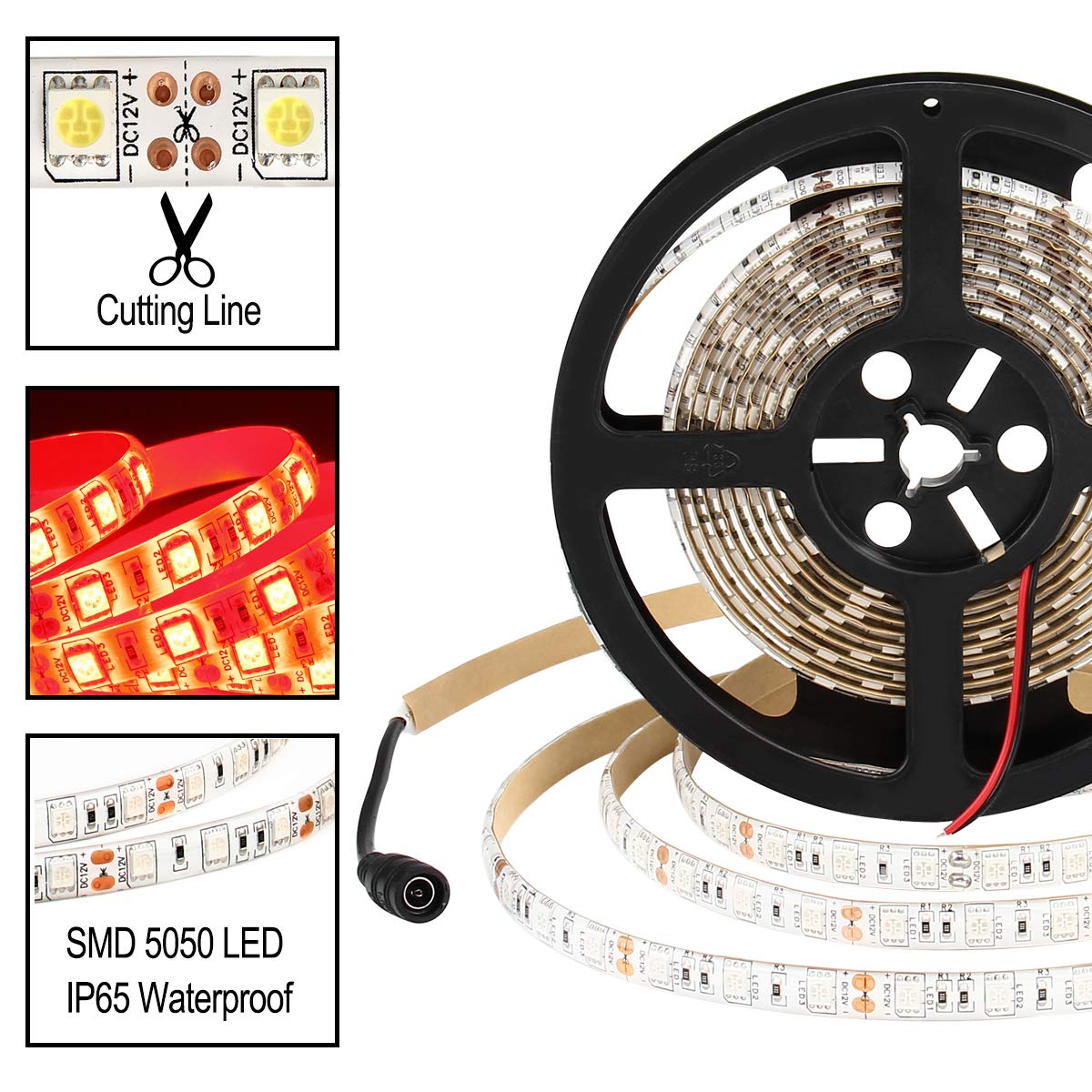 SUPERNIGHT Red LED Strip Lights, 16.4ft 300 LEDs, Waterproof Flexible Rope Lighting for TV, Boat, Vehicles, Room - Model LC-216