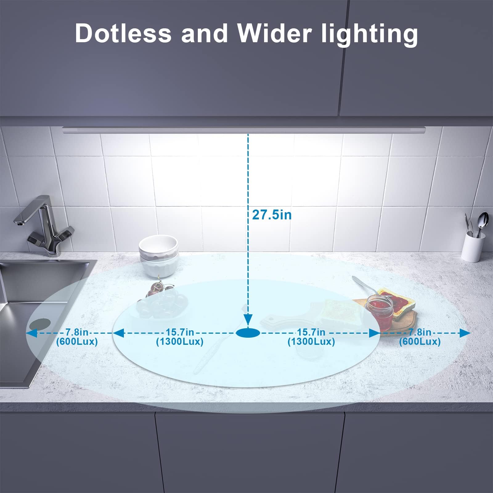 WOBANE 24" Under Cabinet LED Light Bar, Touchless Dimmable, Color Tunable 2700K-6500K, White Aluminum, Model CS4, 1400LM