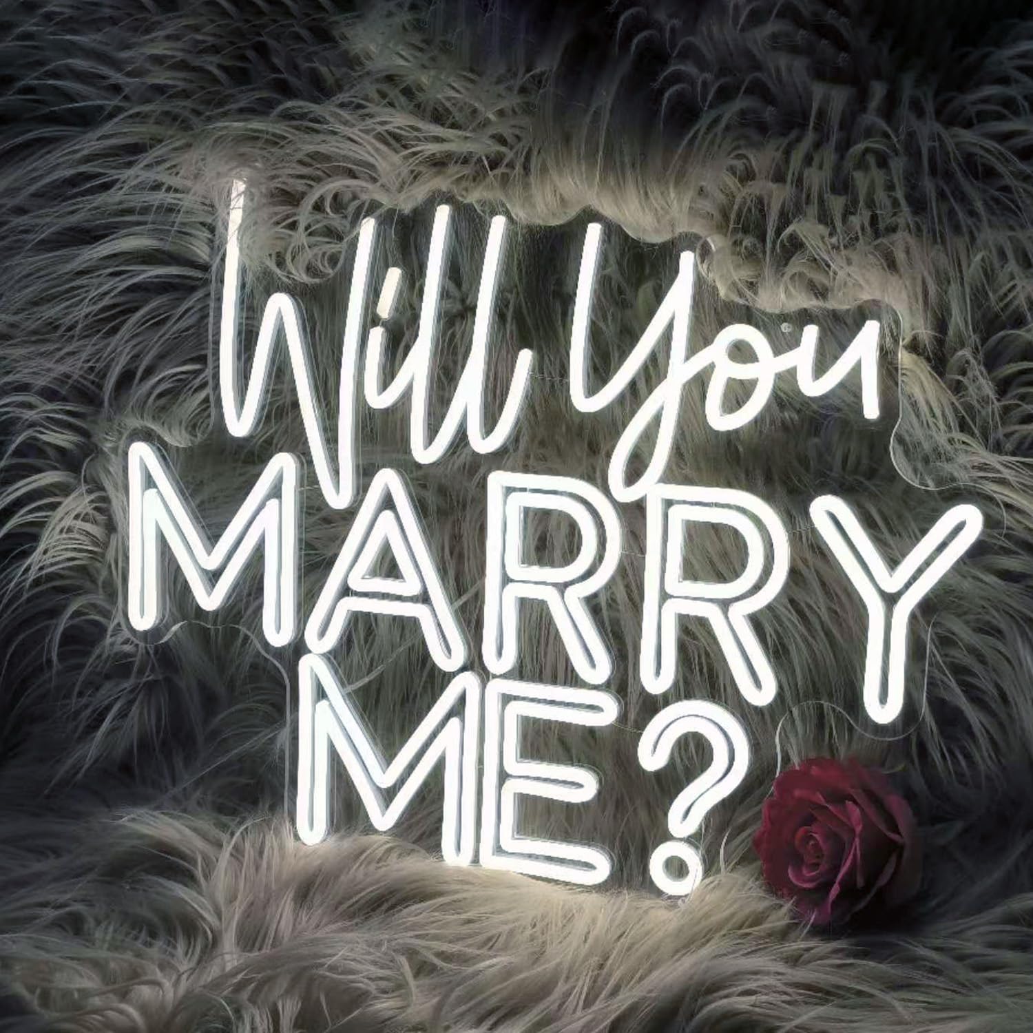 XIMAQIS Large Custom Neon Sign - "Will You Marry Me?" - 23x17.5in - Cool White Acrylic Wedding Decor