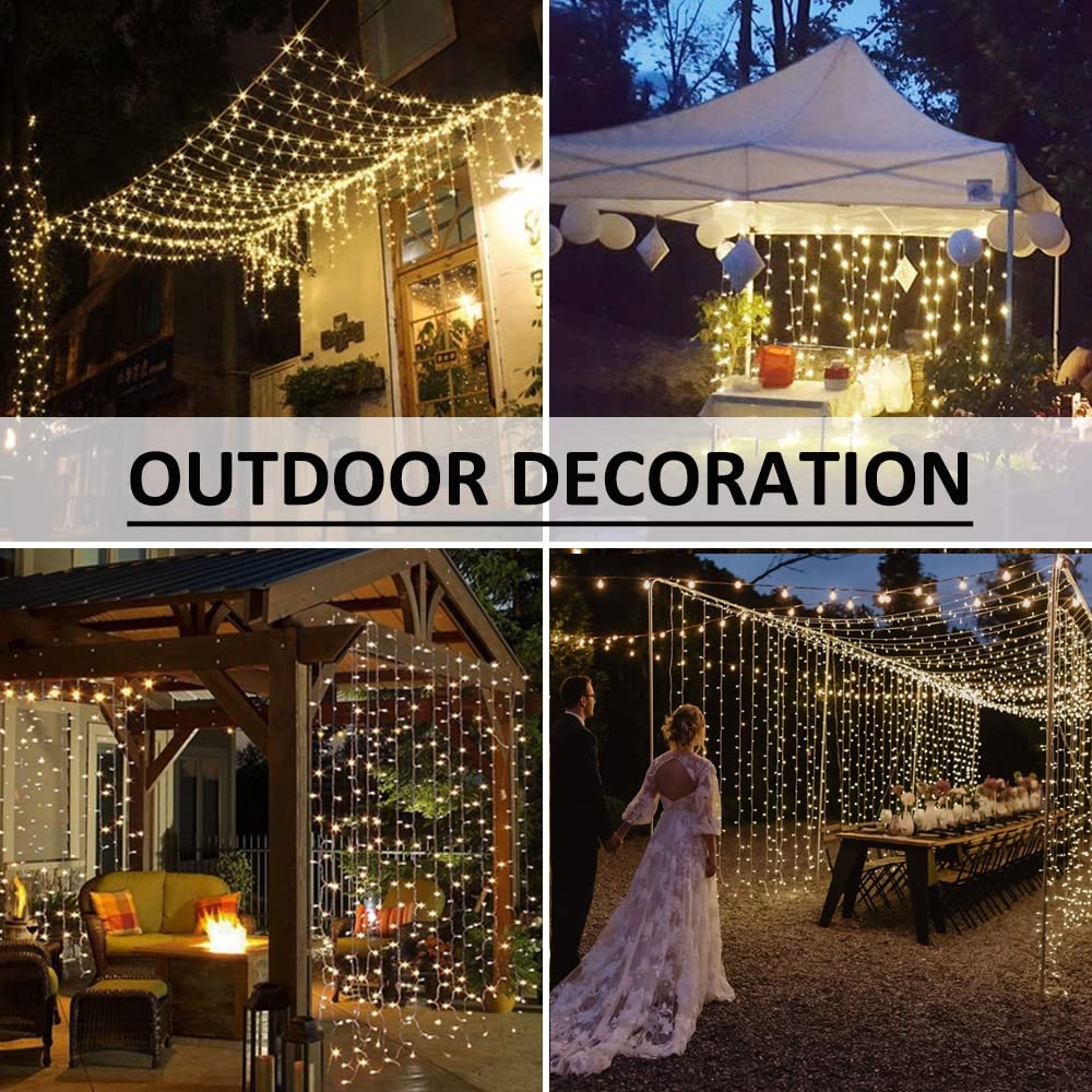 Solhice LED Curtain Lights 30ft x 10ft Warm White Indoor Outdoor Twinkle String Lights