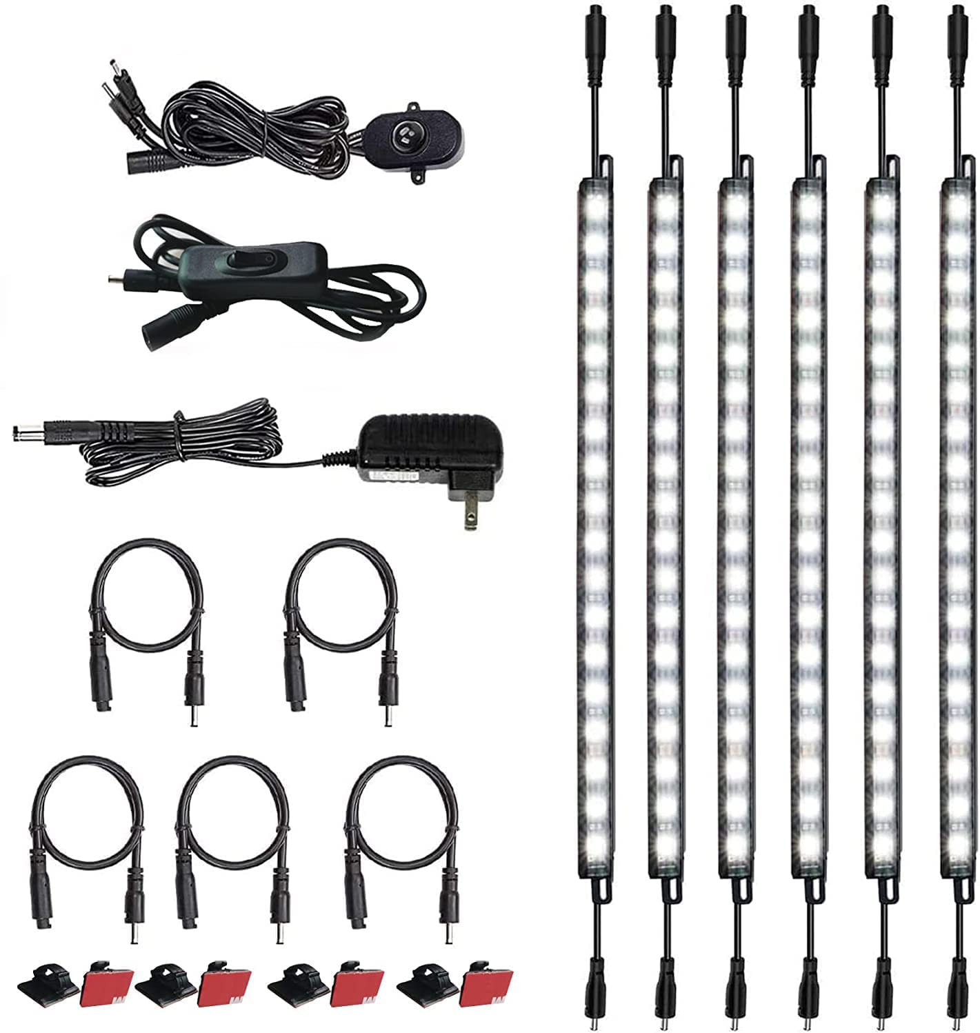 Cefrank LED Safe Lights Motion Activated, (6) 12&quot; Linkable Light Bars + Motion Sensor + Rocker Switch + UL Power Adapter Cabinet Lighting for Gun Safe, Locker, Closet, 6000K White