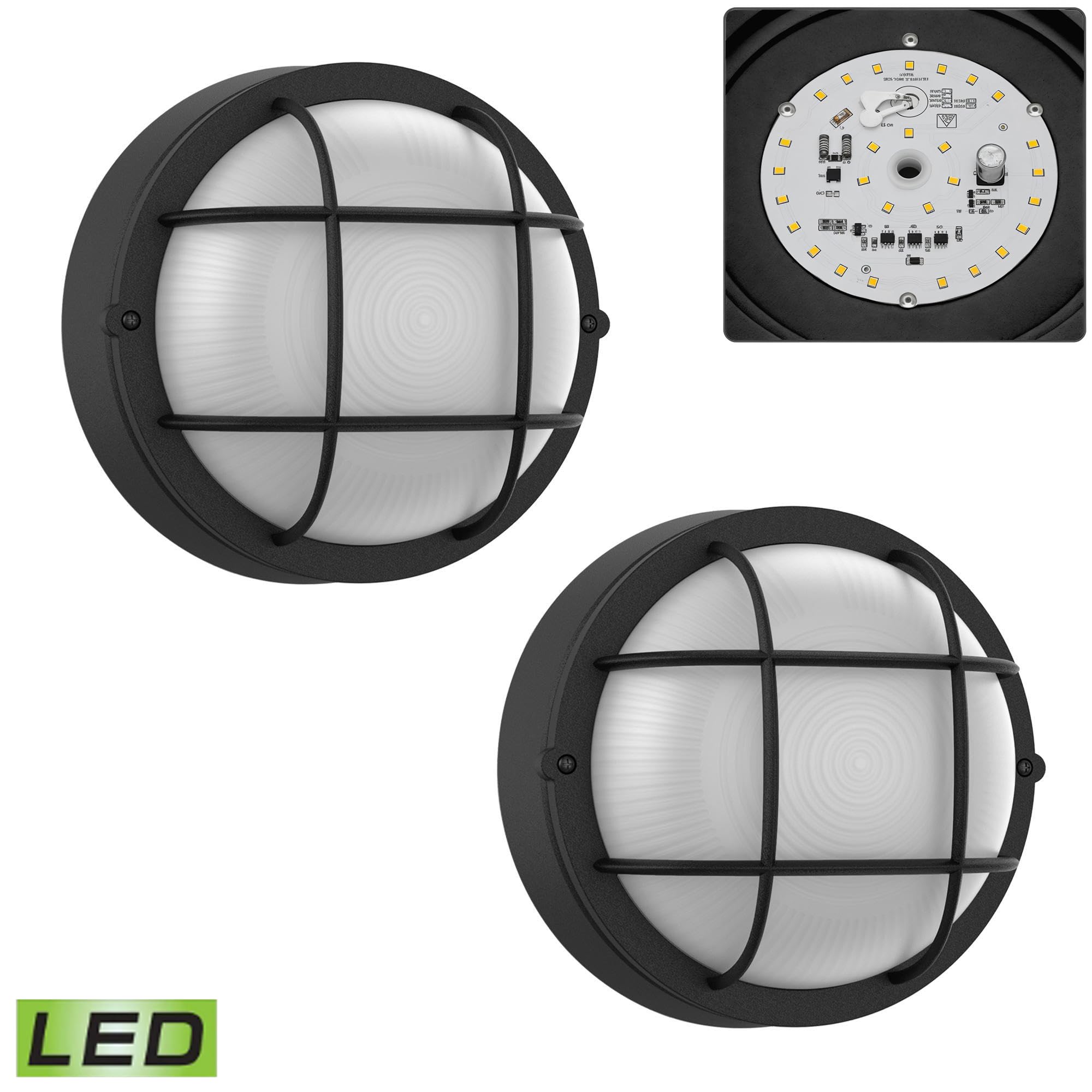Faymart Lighting 8 Inch Black Round Bulkhead Led Light Set Of 2 Nautical Outdoor Lights Black Round Led Sauna Light 3000K 1500Lm 15W Outdoor 8 Nautical Bulkhead Wall Lights